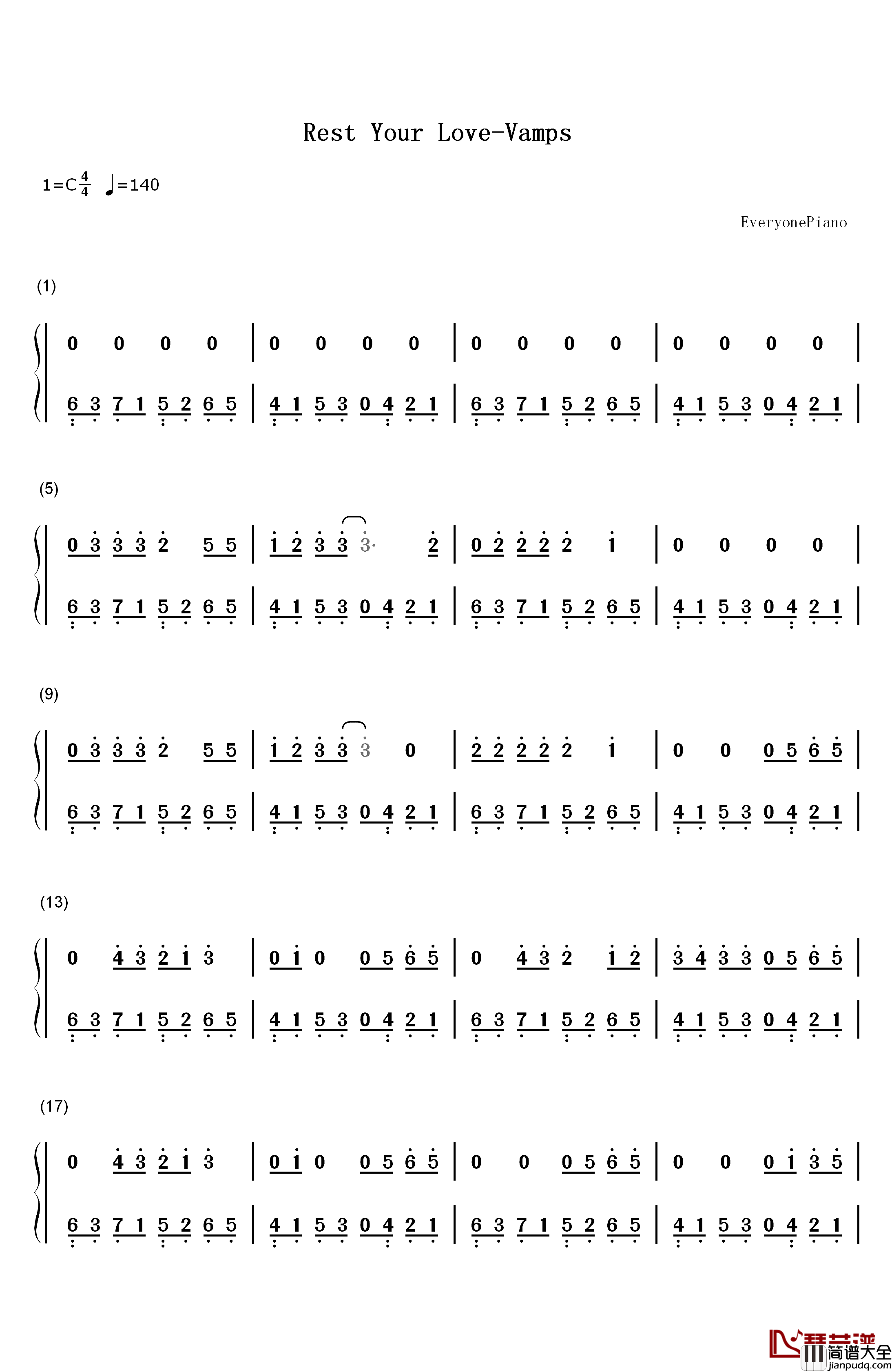 Rest_Your_Love钢琴简谱_数字双手_The_Vamps
