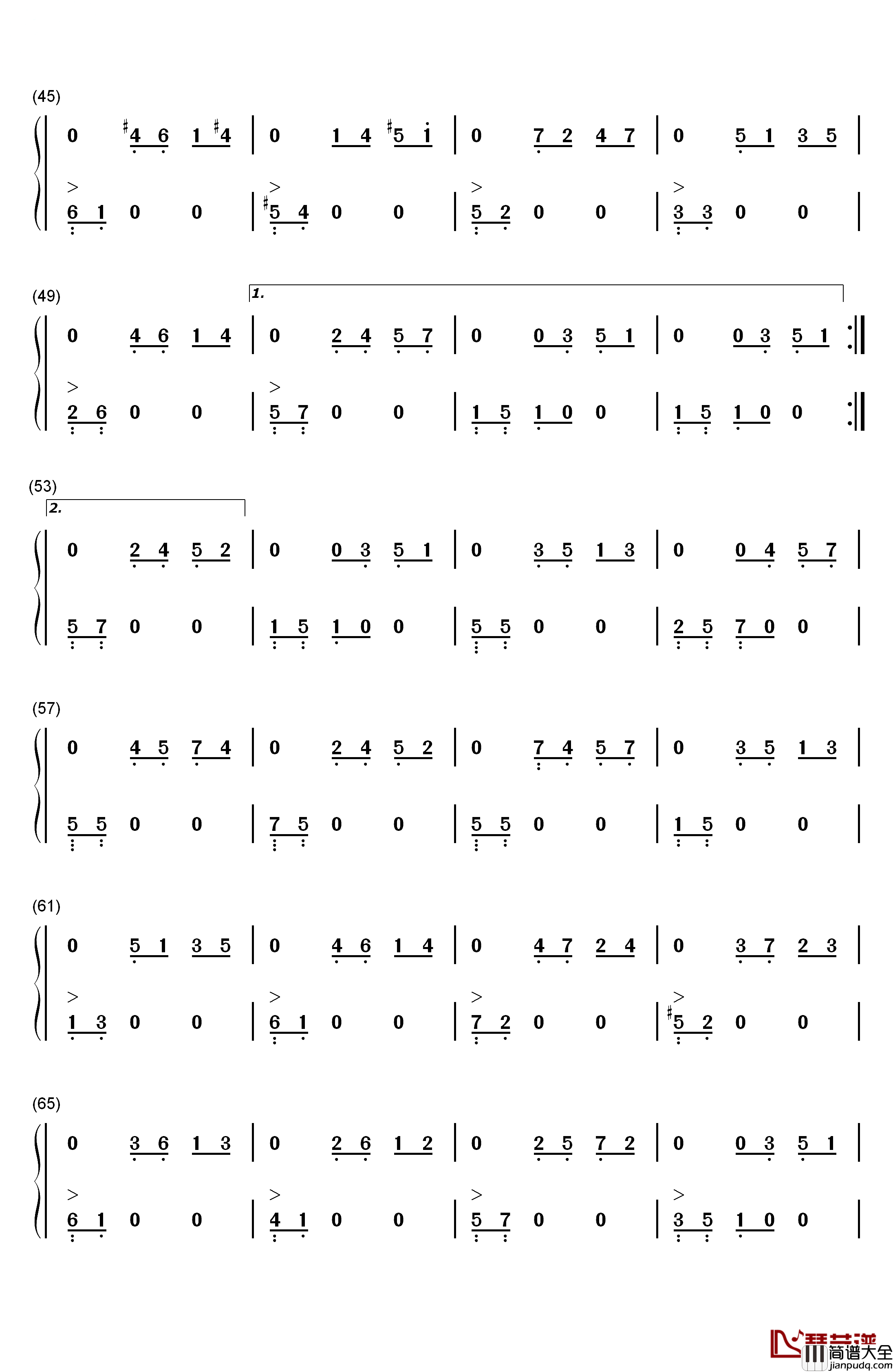 乘着歌声的翅膀钢琴简谱_数字双手_门德尔松