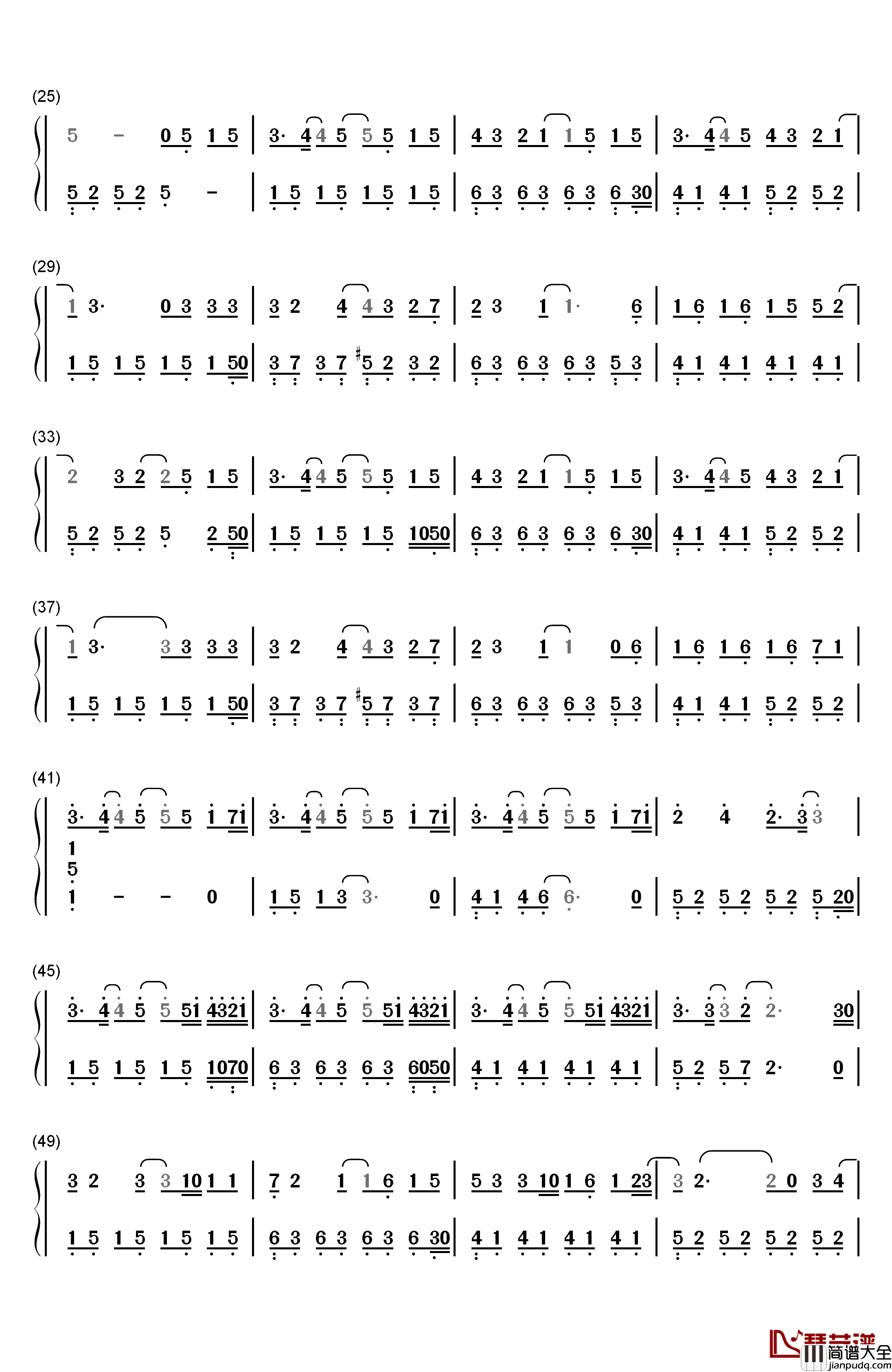 热带雨林钢琴简谱_数字双手_S.H.E