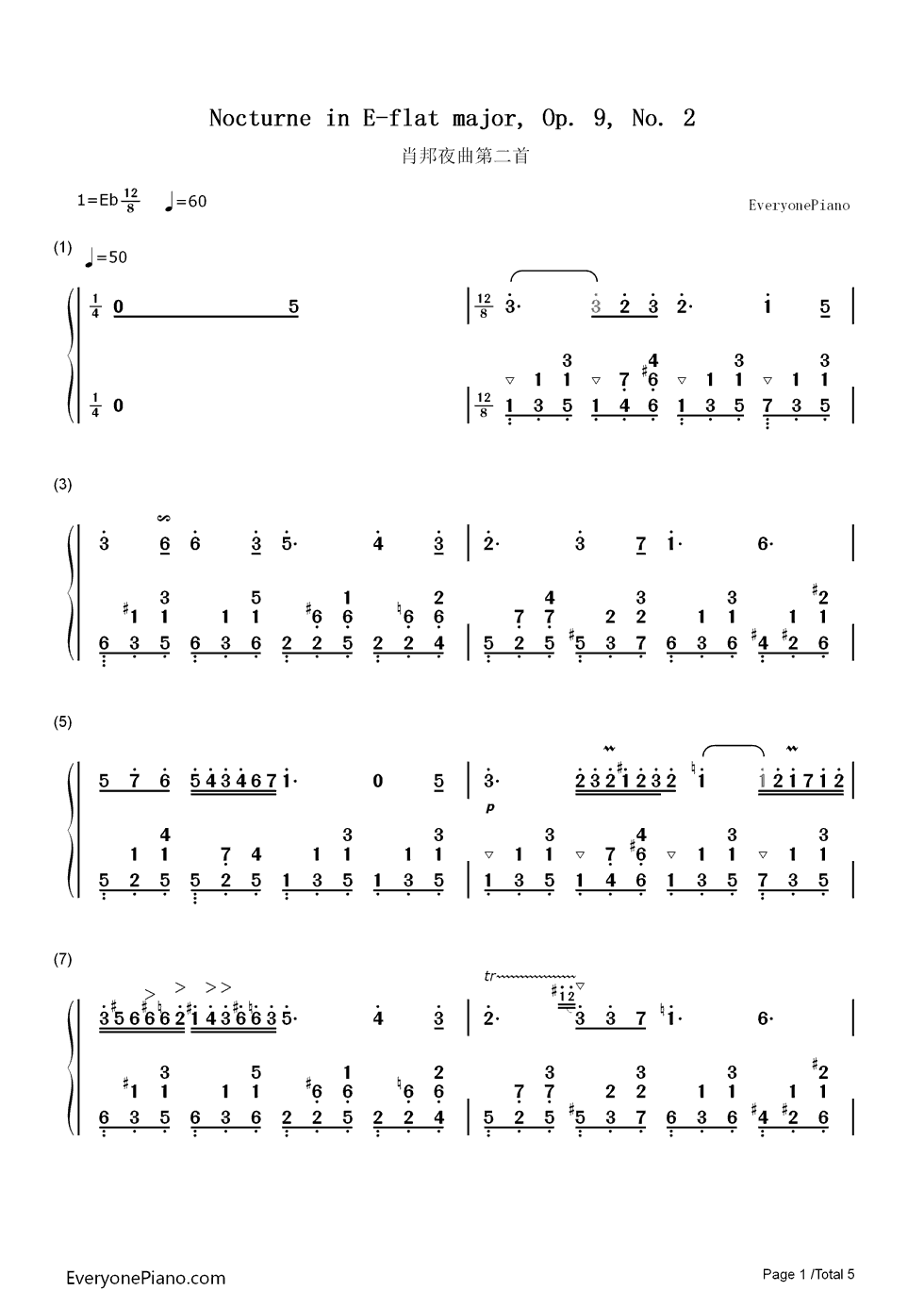 肖邦夜曲第二首钢琴简谱_数字双手_肖邦