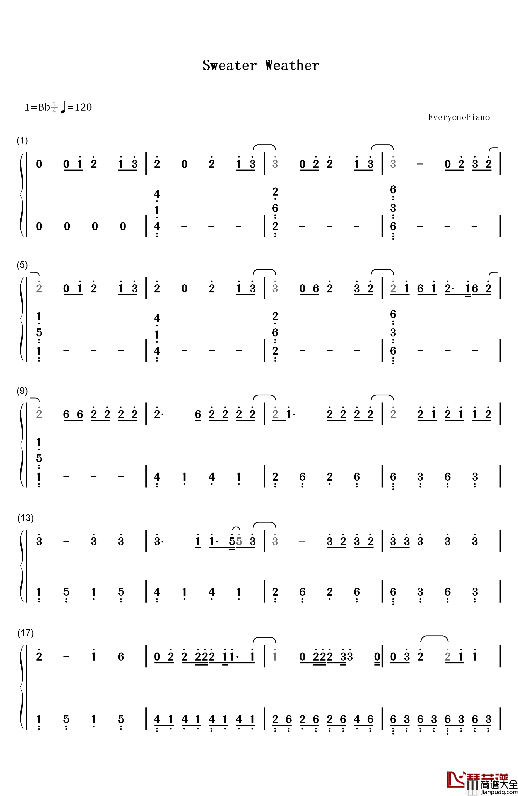 Sweater_Weather钢琴简谱_数字双手_The_Neighbourhood