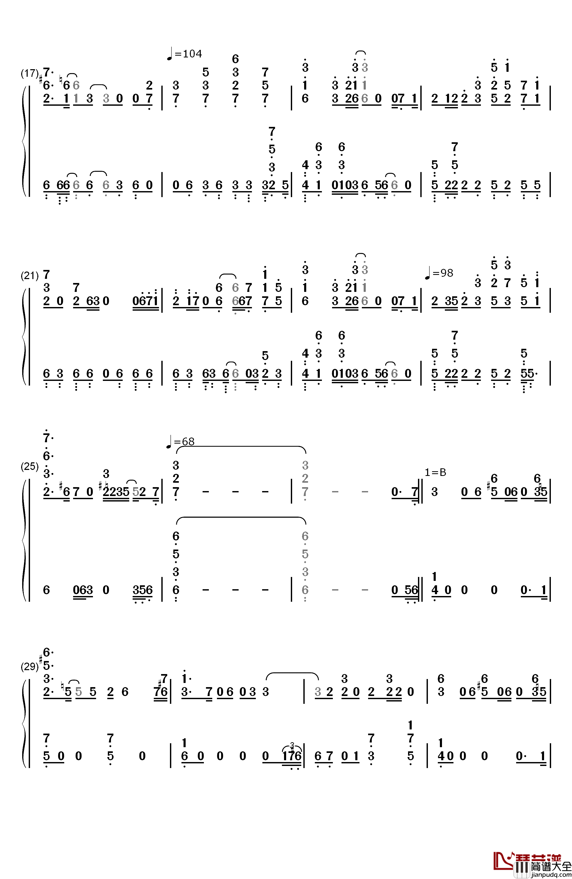 鸟之诗钢琴简谱_数字双手_Lia