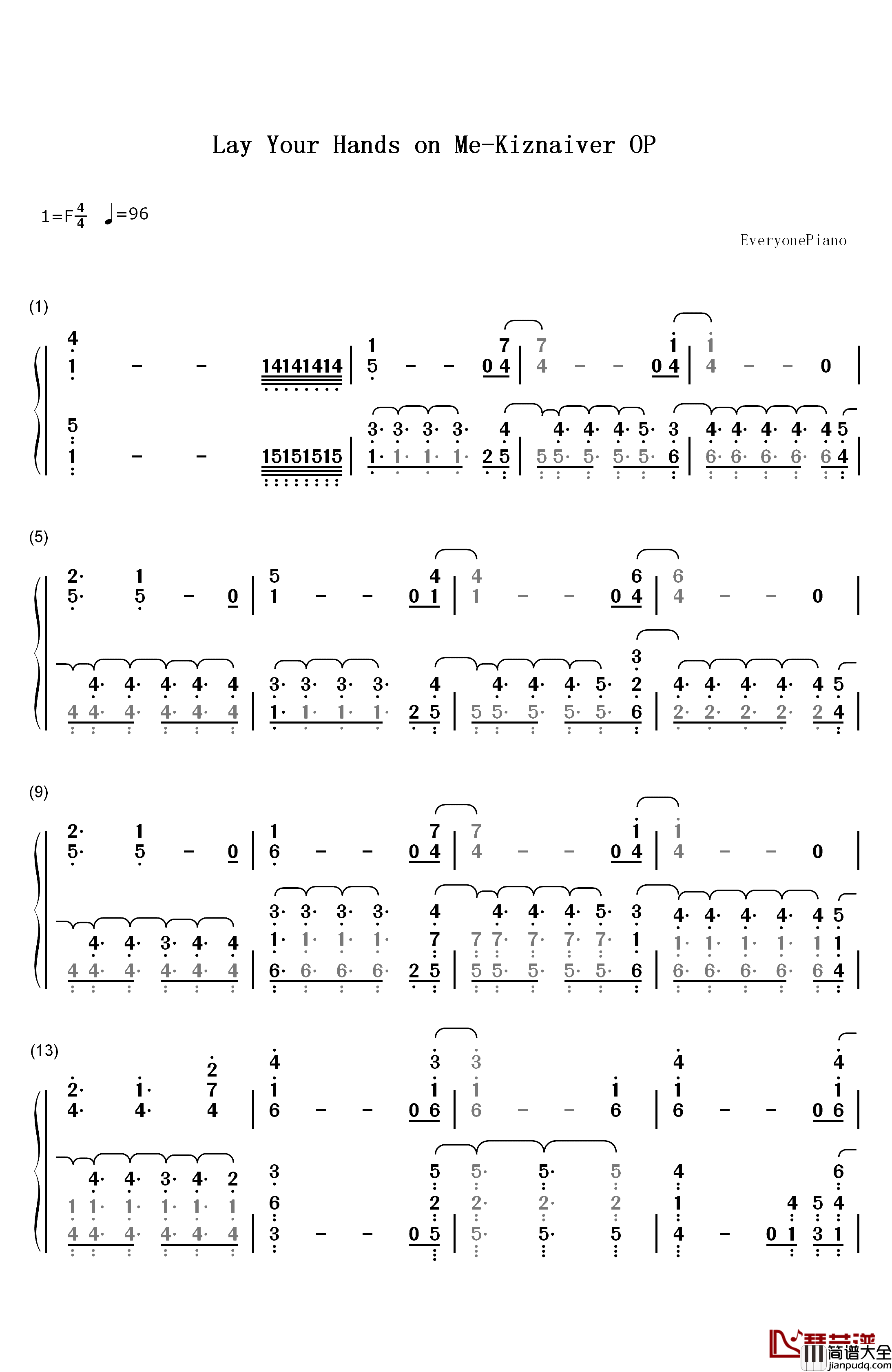 Lay_Your_Hands_on_Me钢琴简谱_数字双手_Boom_Boom_Satellites