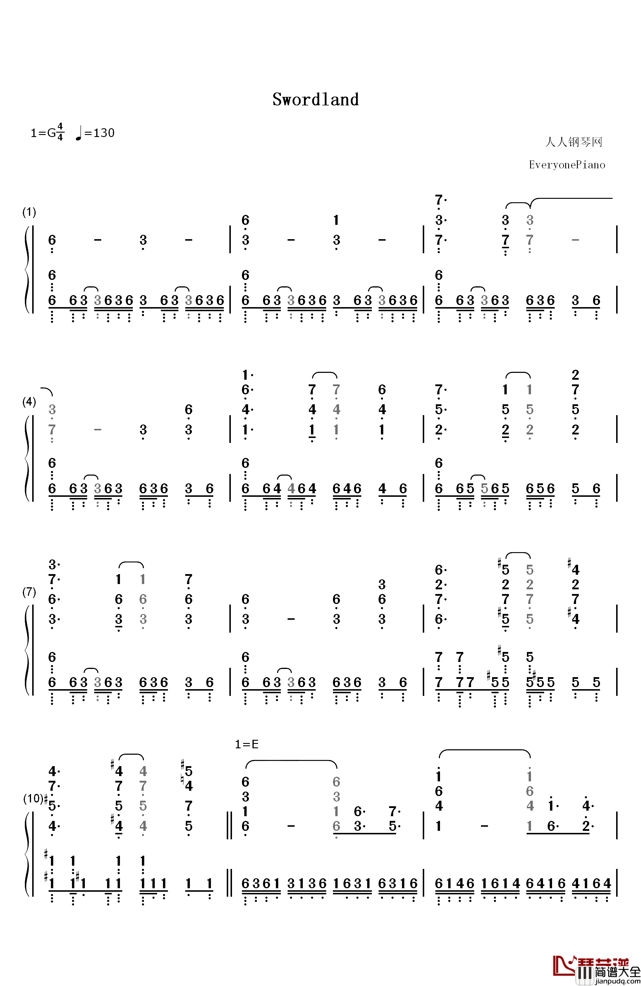 Swordland钢琴简谱_数字双手_梶浦由记