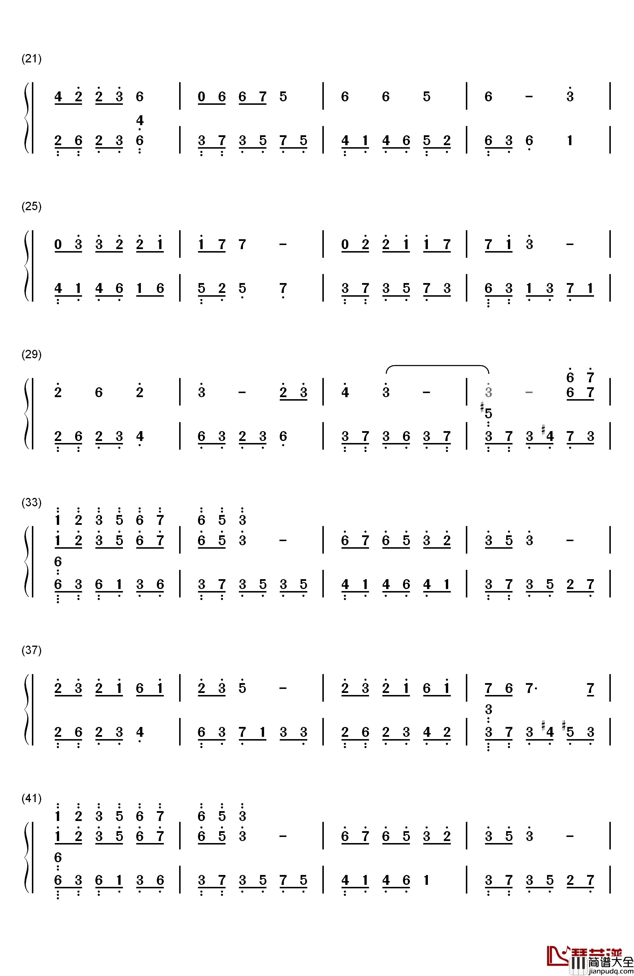小小钢琴简谱_数字双手_小小_容祖儿