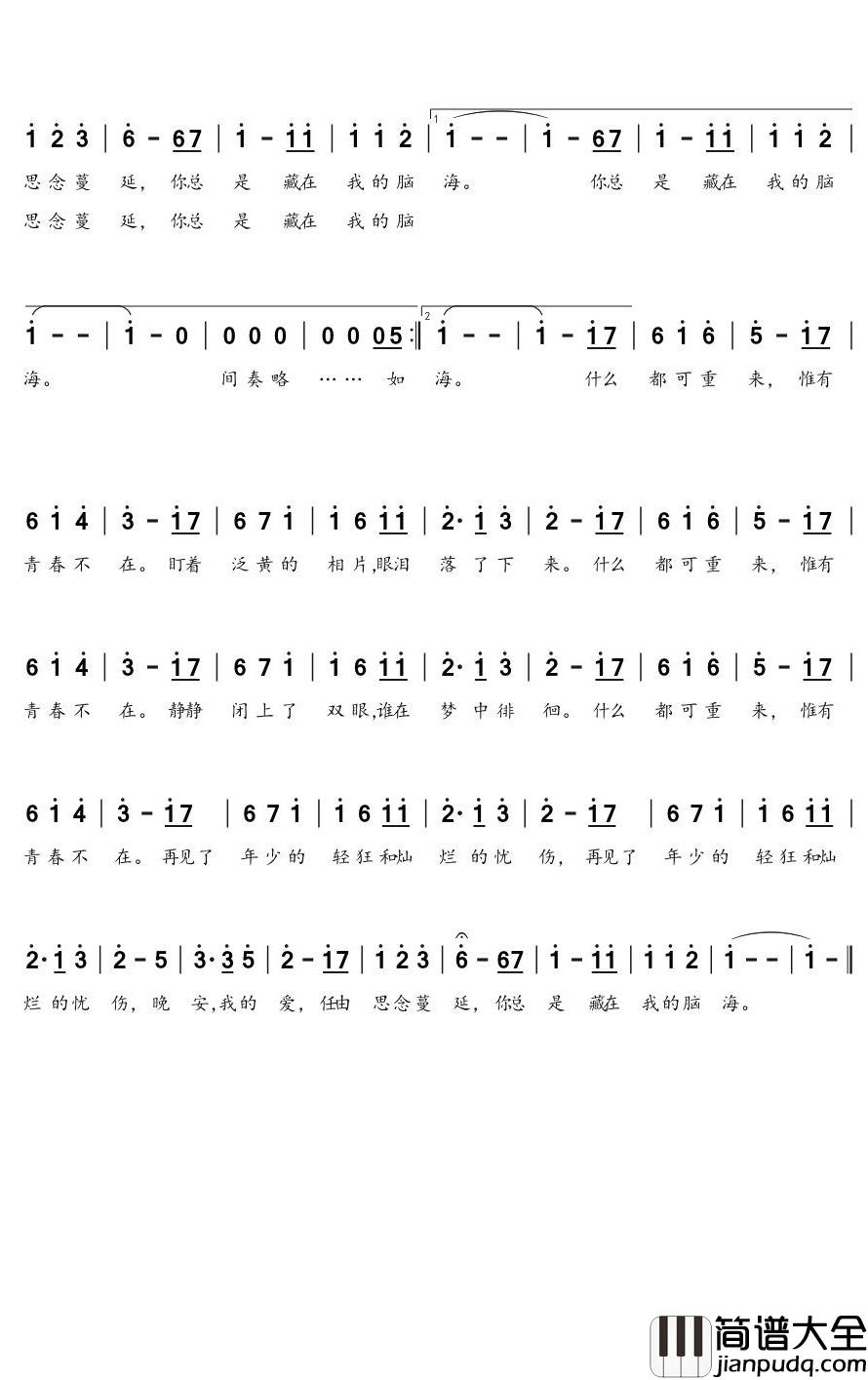 再见，灿烂的忧伤简谱_张希演唱