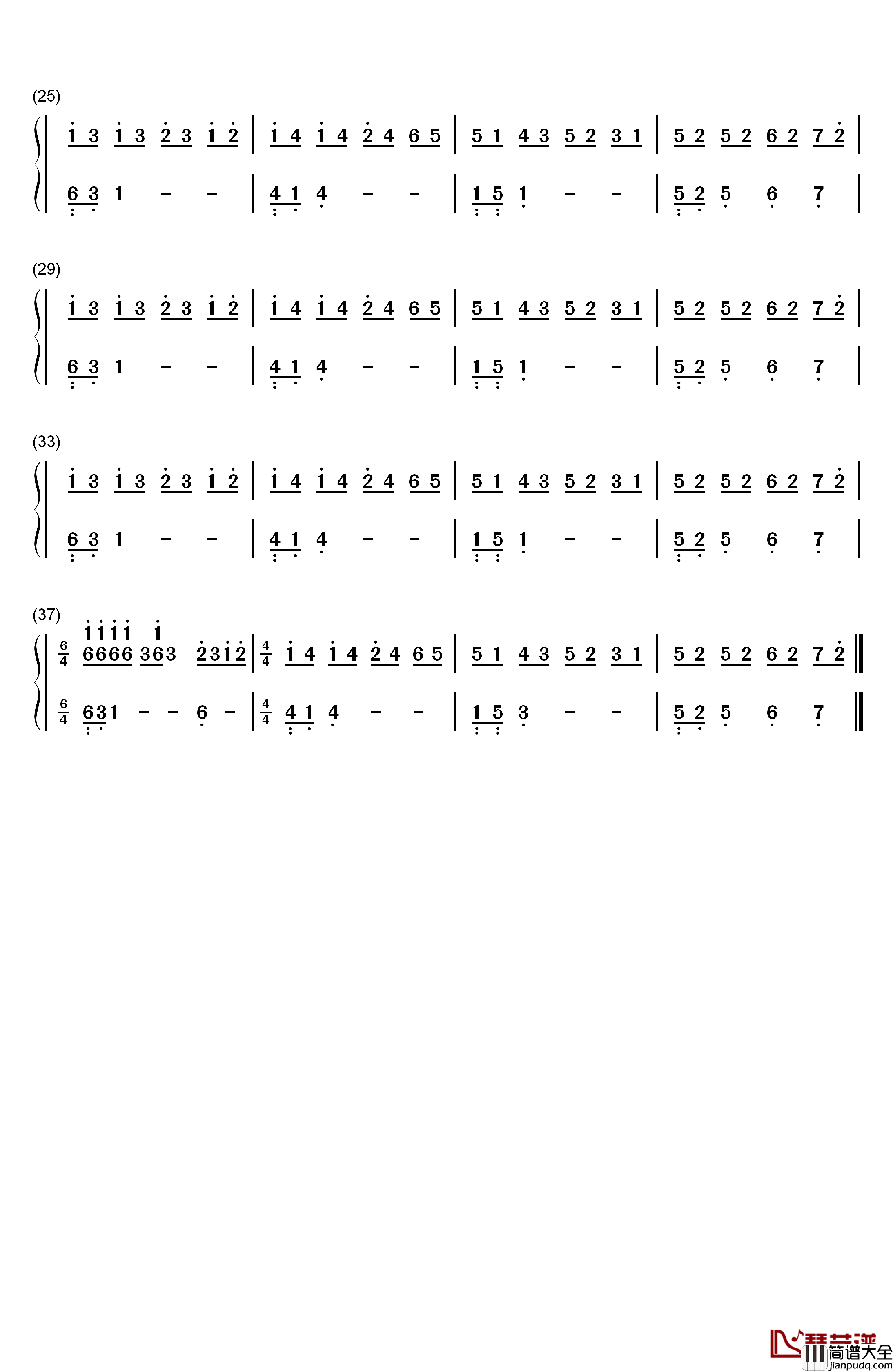 80000钢琴简谱_数字双手_巴音汗