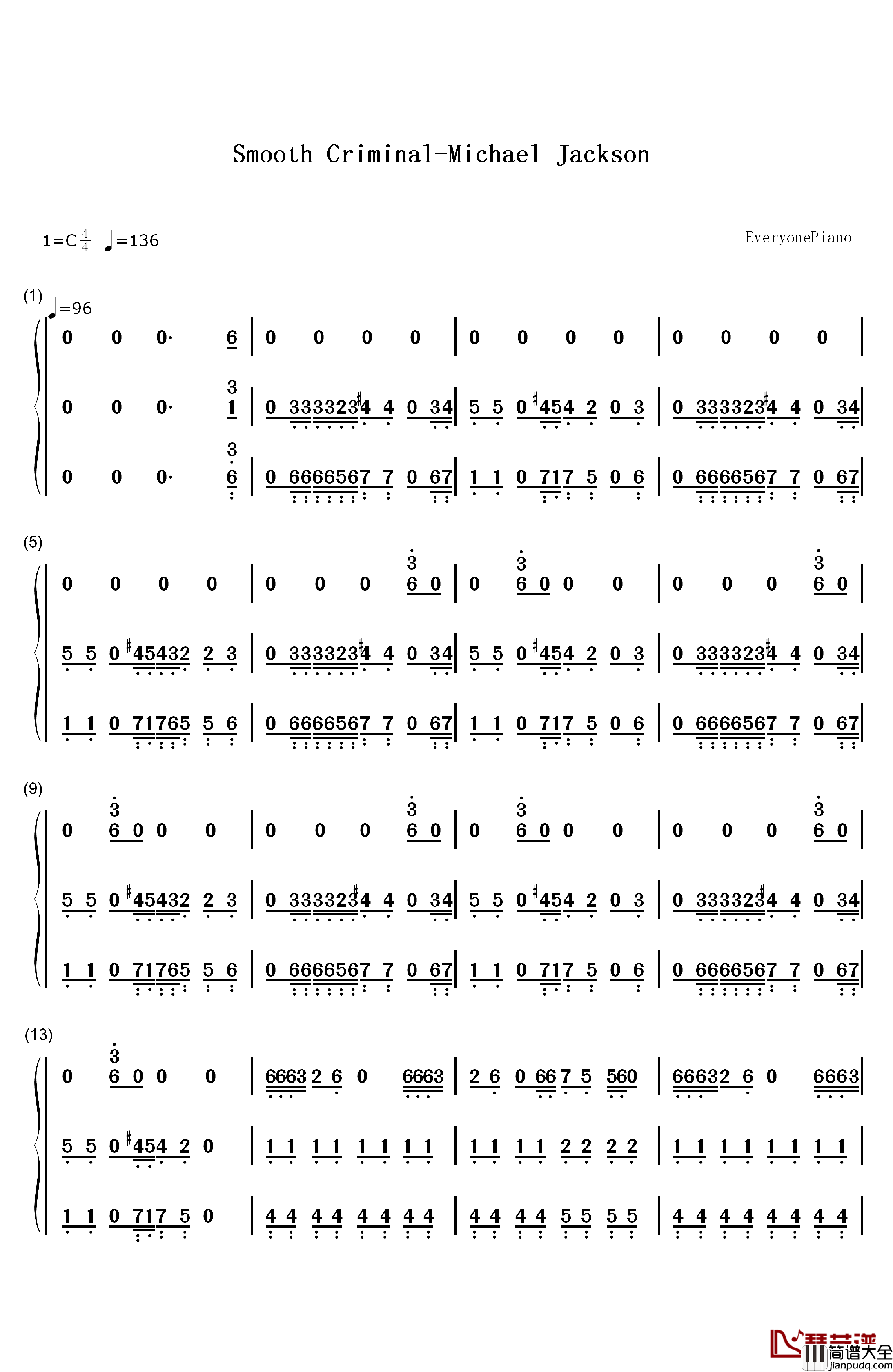Smooth_Criminal钢琴简谱_数字双手_迈克尔_杰克逊