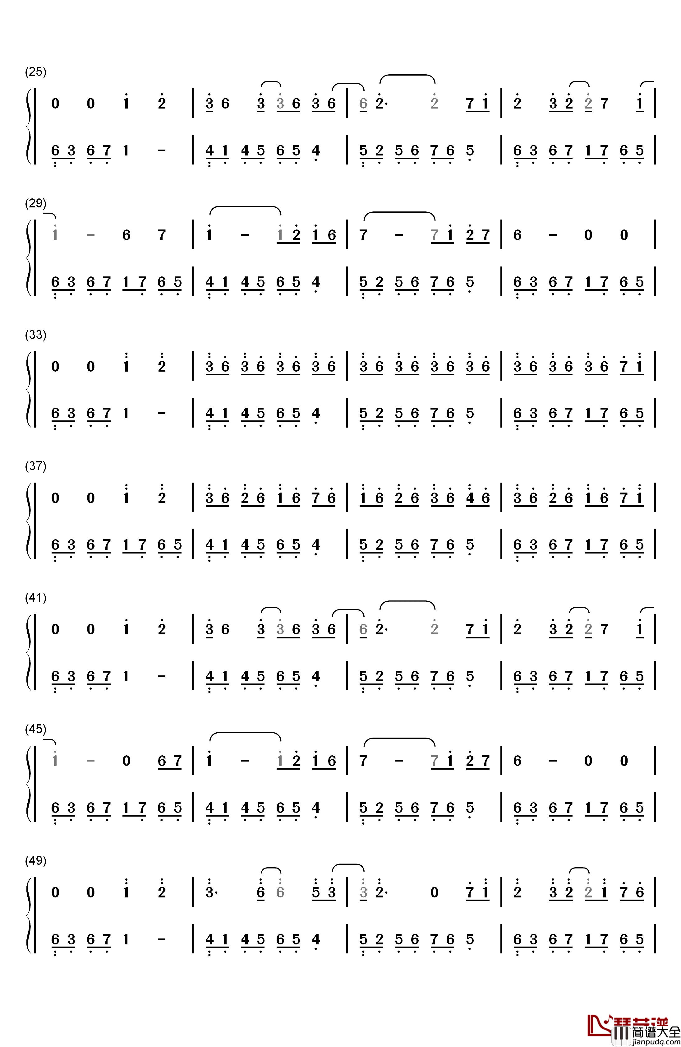 Where_Are_You钢琴简谱_数字双手_AniFace