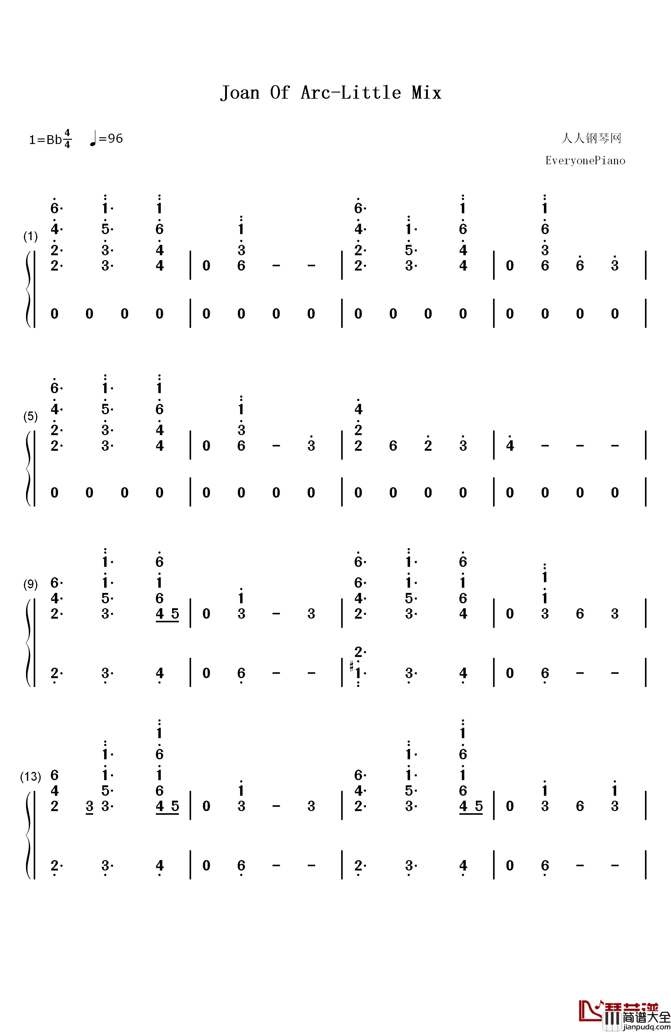 Joan_of_Arc钢琴简谱_数字双手_Little_Mix