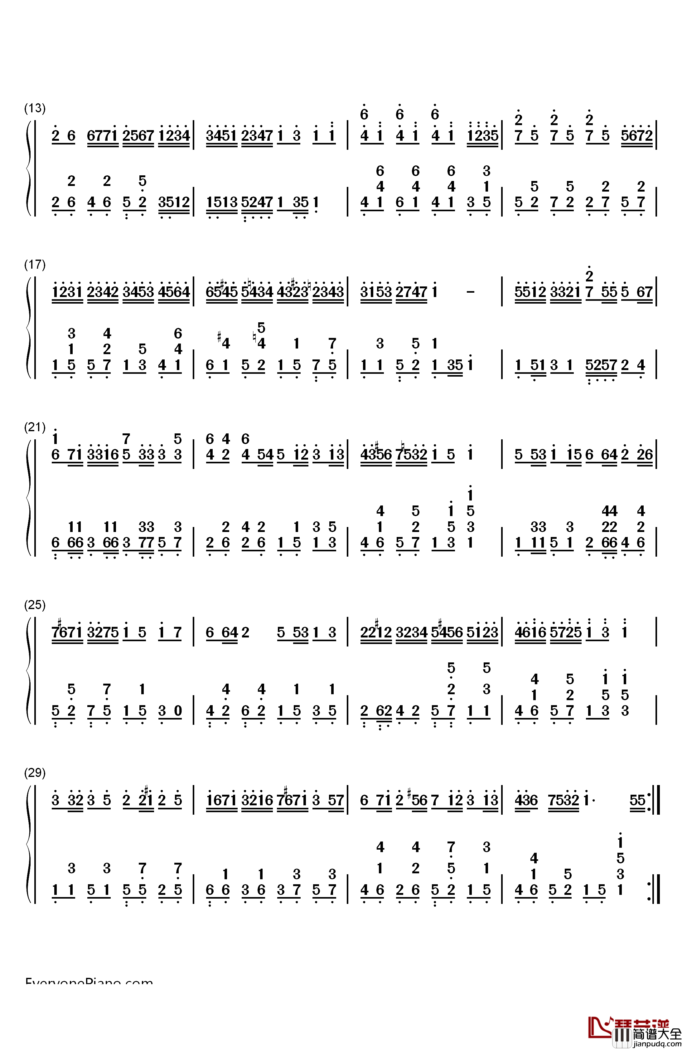 圣诞随想钢琴简谱_数字双手_未知