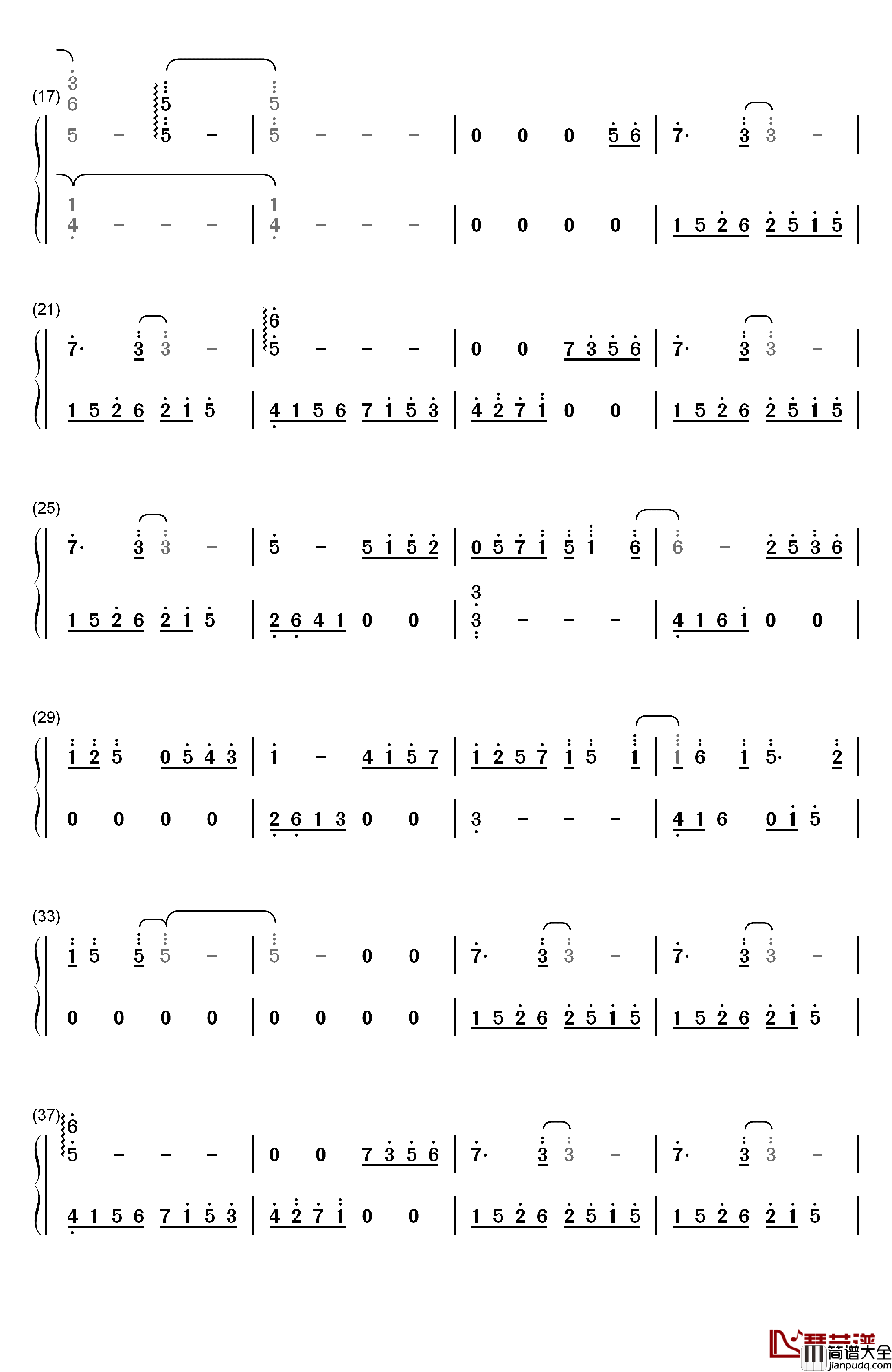 七彩钢琴简谱_数字双手_林海