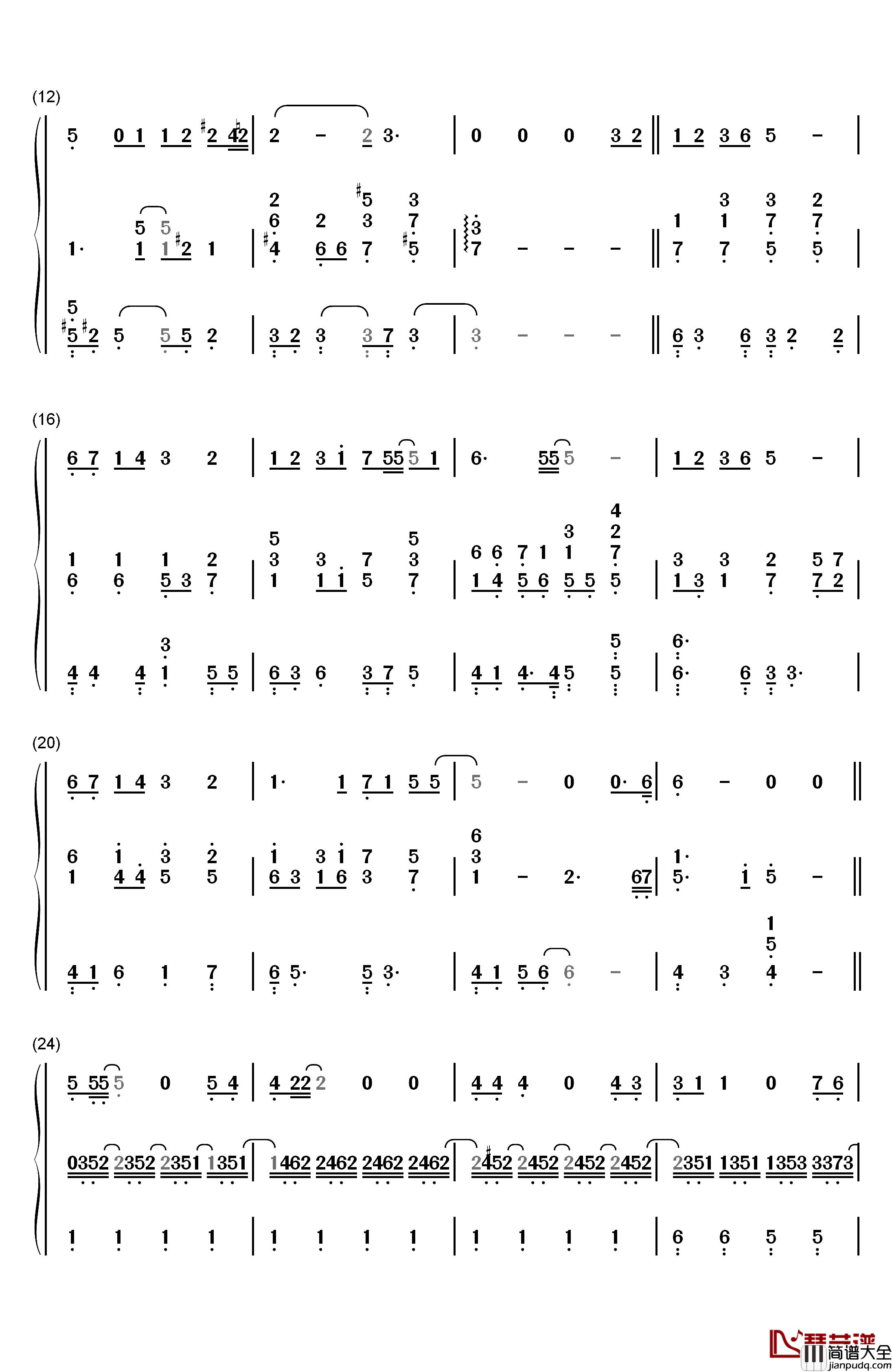 时光倒流伴奏钢琴简谱_数字双手_LYn