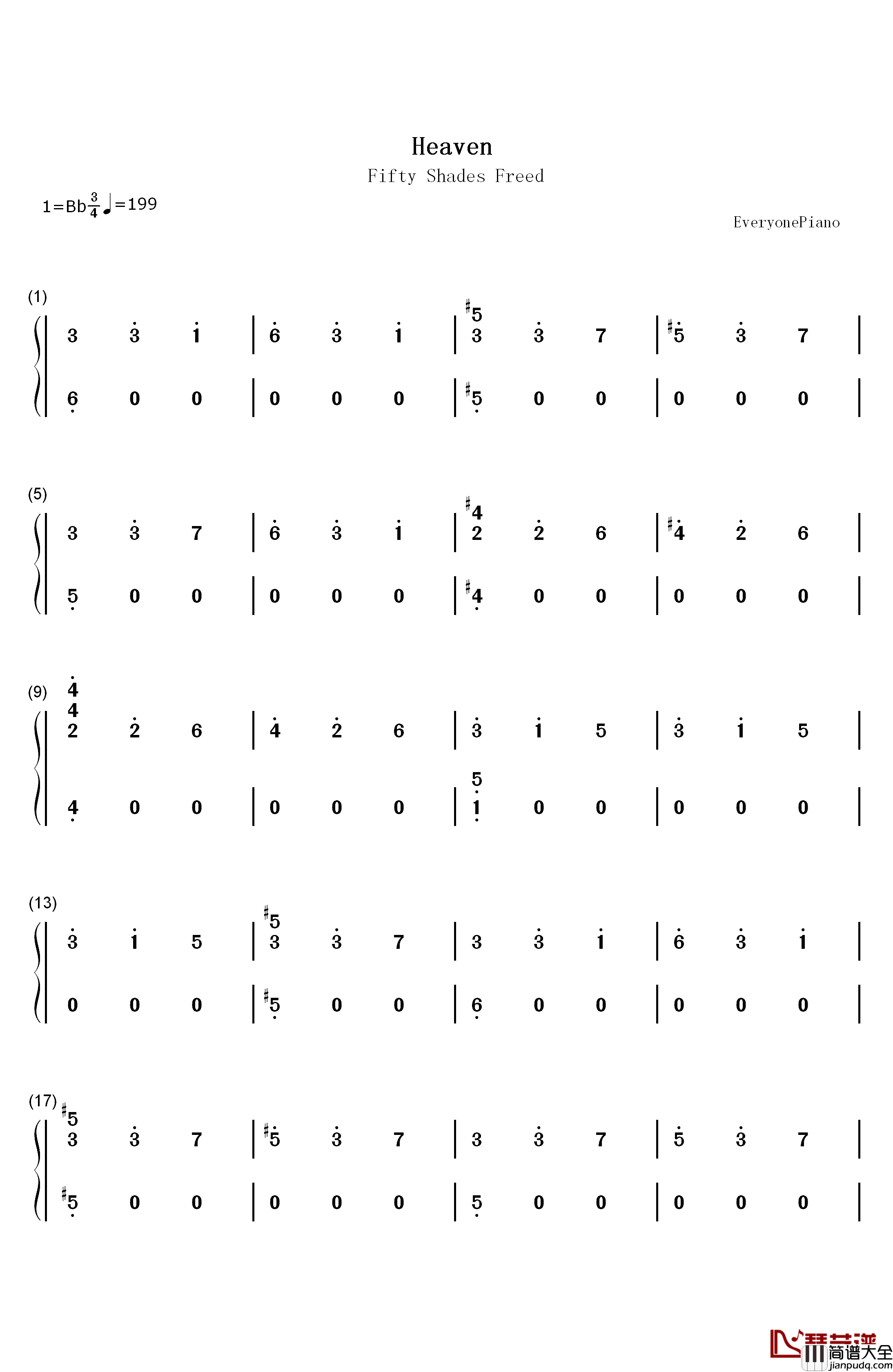 Heaven钢琴简谱_数字双手_Julia_Michaels