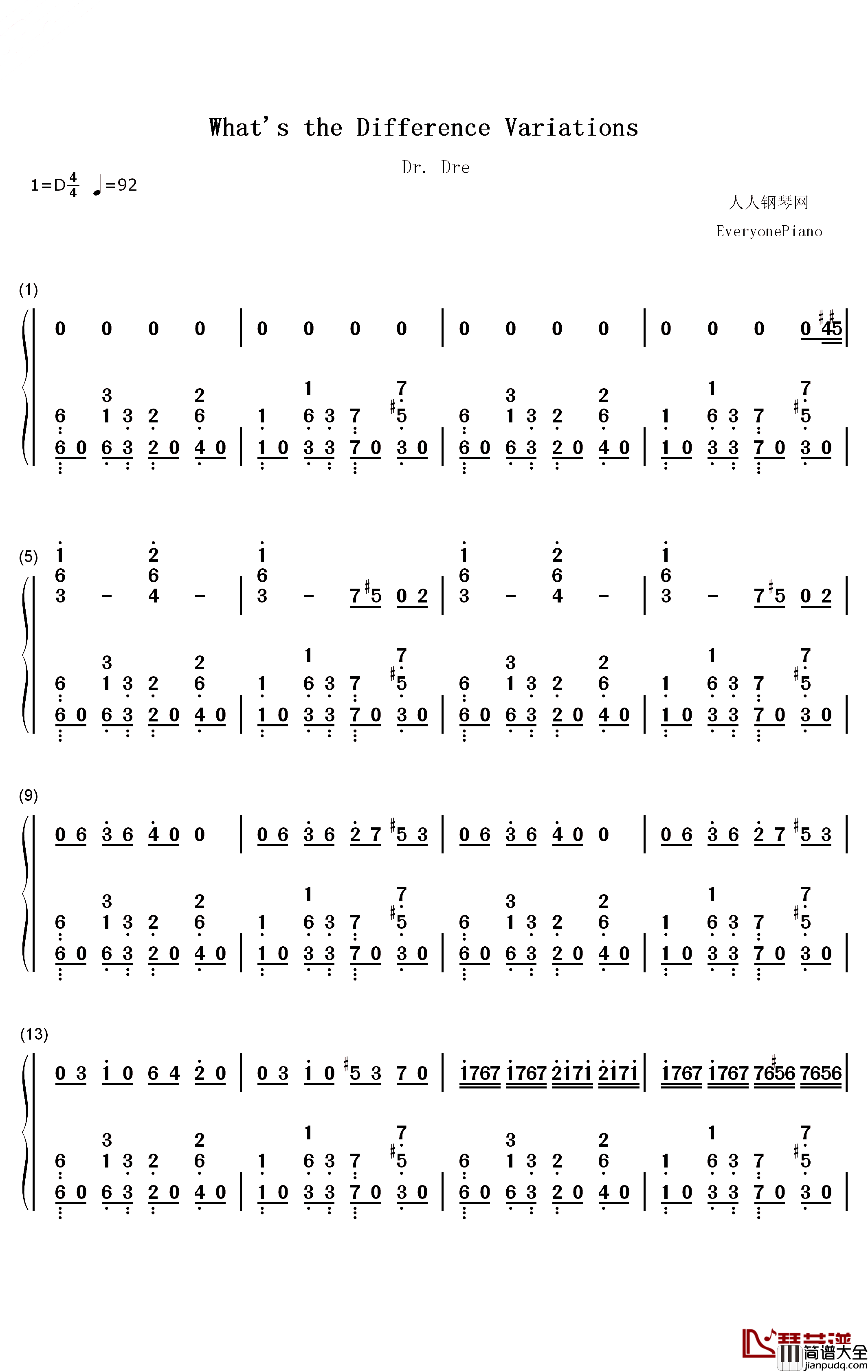 Whats_the_Difference钢琴简谱_数字双手_Dr._Dre