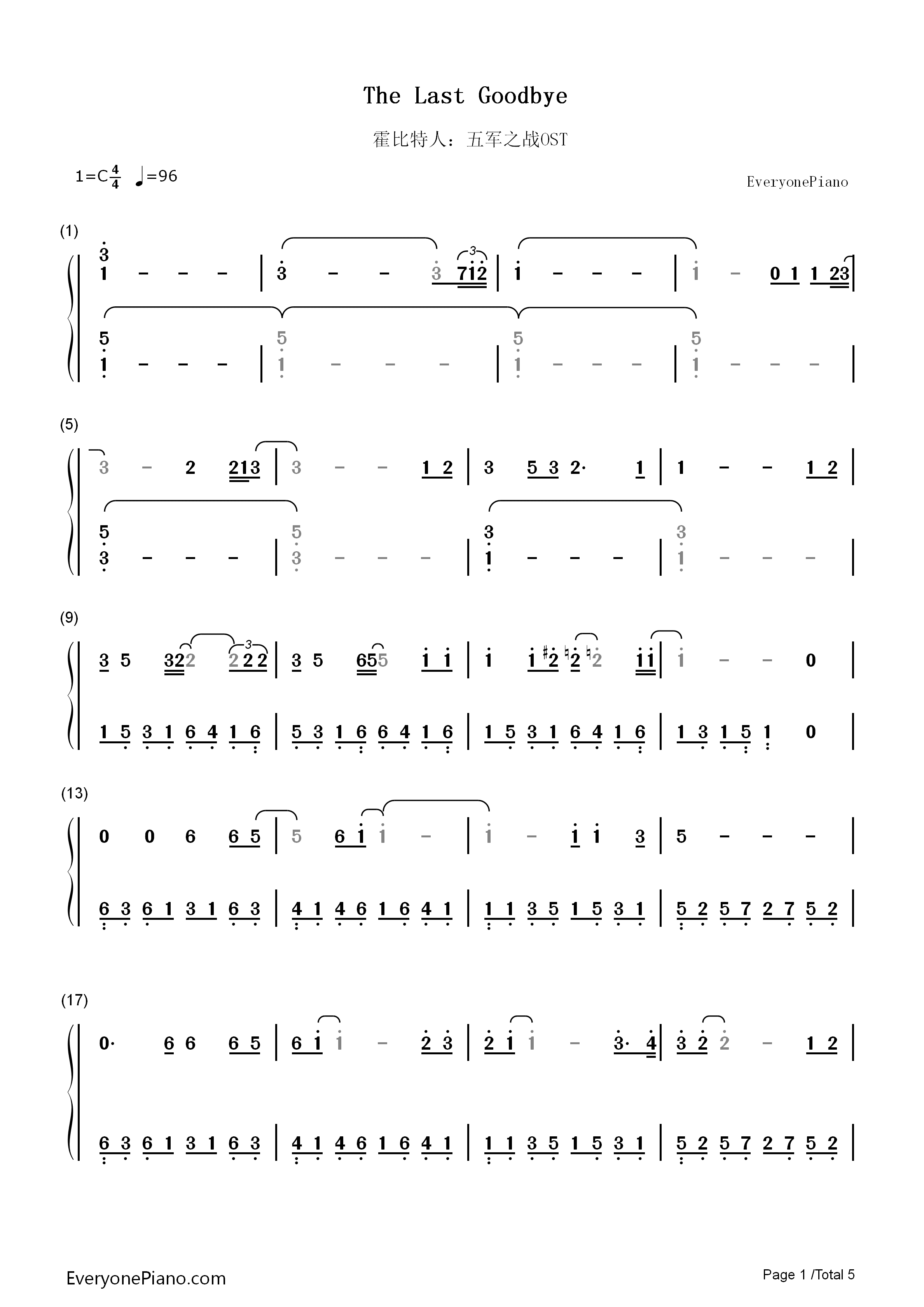 The_Last_Goodbye钢琴简谱_Billy_Boyd演唱