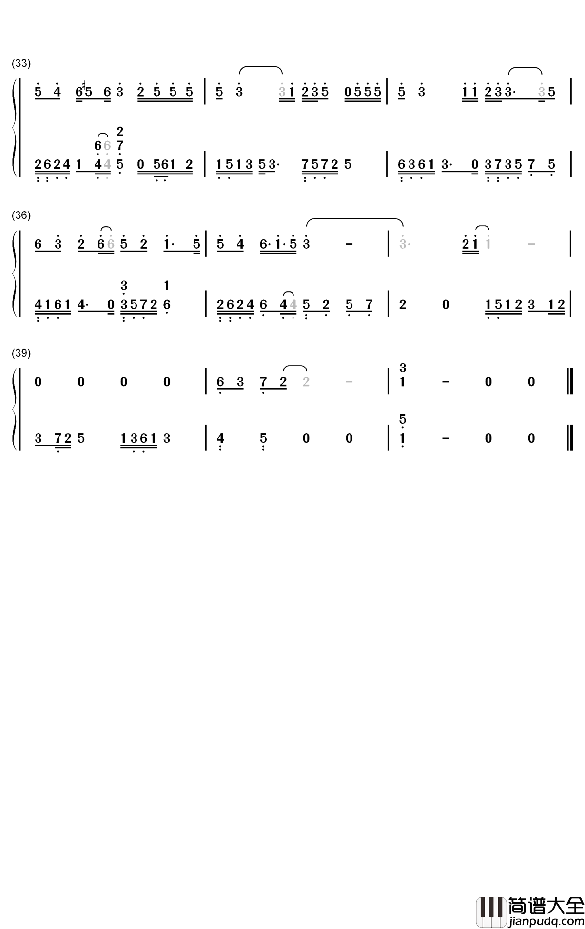 月夜钢琴简谱_数字双手_双笙_妖扬
