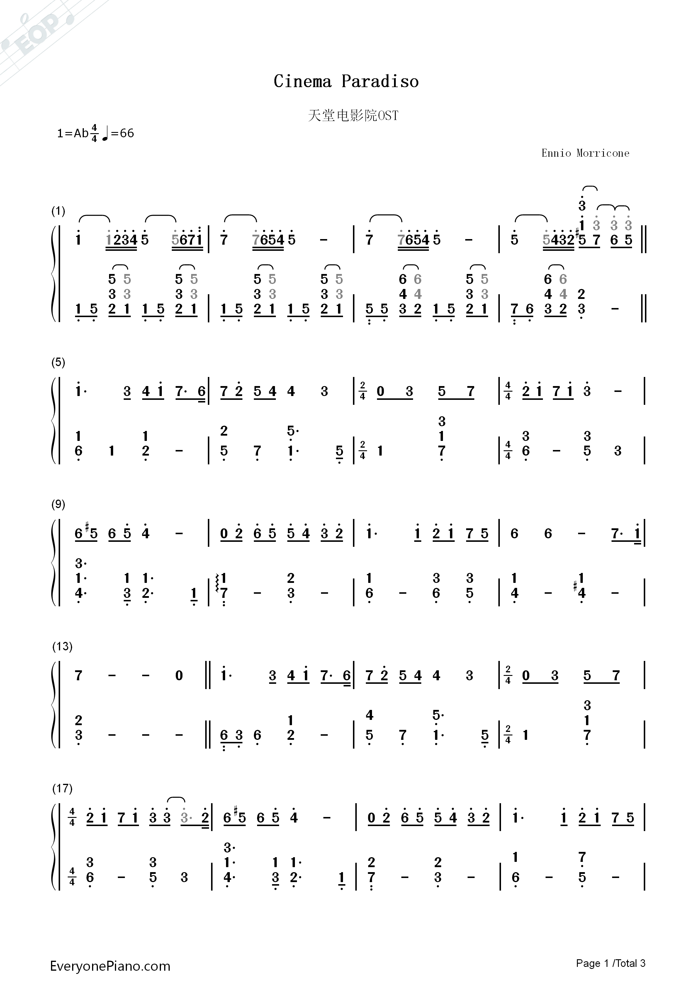 Cinema_Paradiso钢琴简谱_Ennio_Morricone演唱