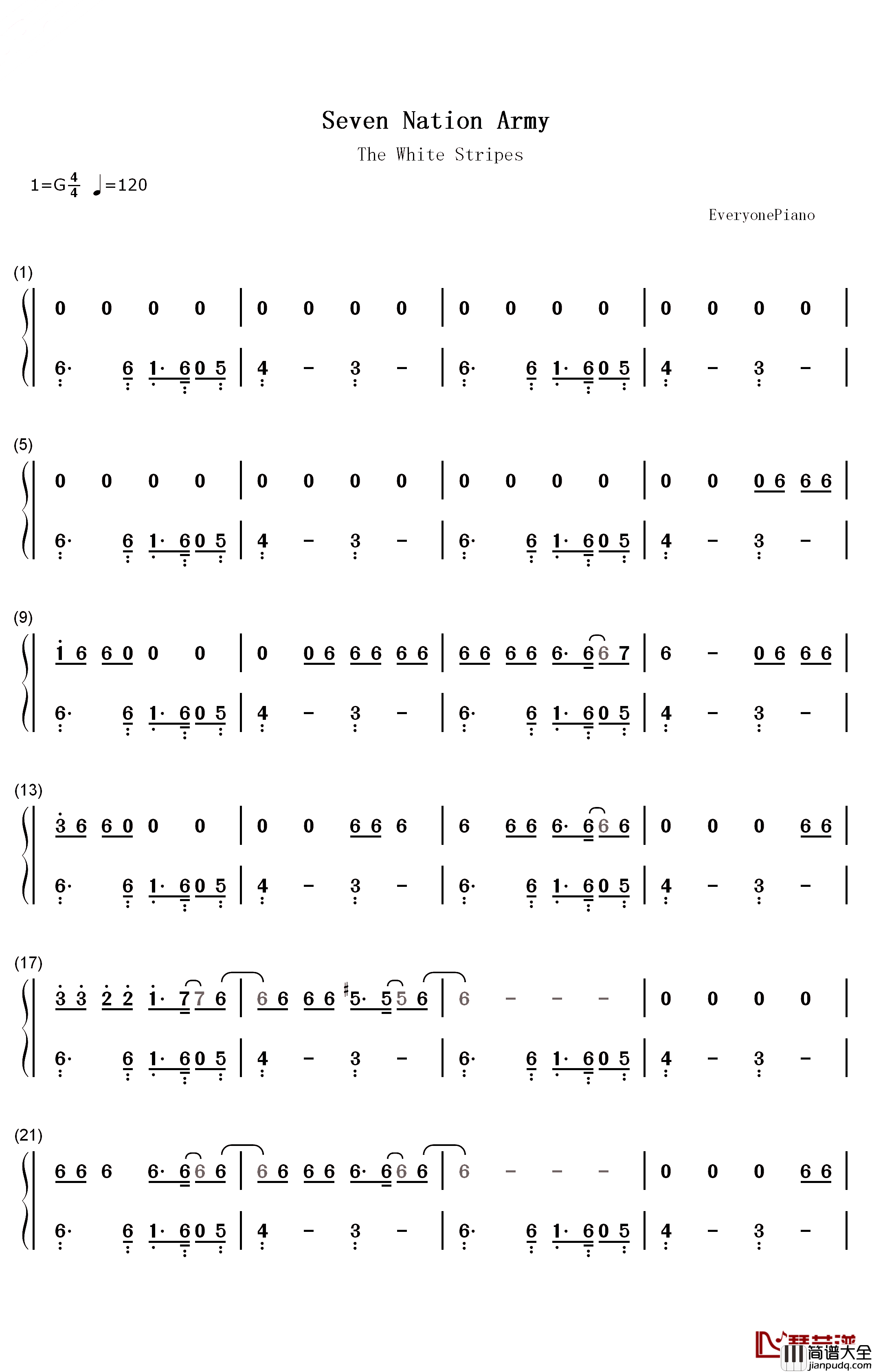 Seven_Nation_Army钢琴简谱_数字双手_The_White_Stripes