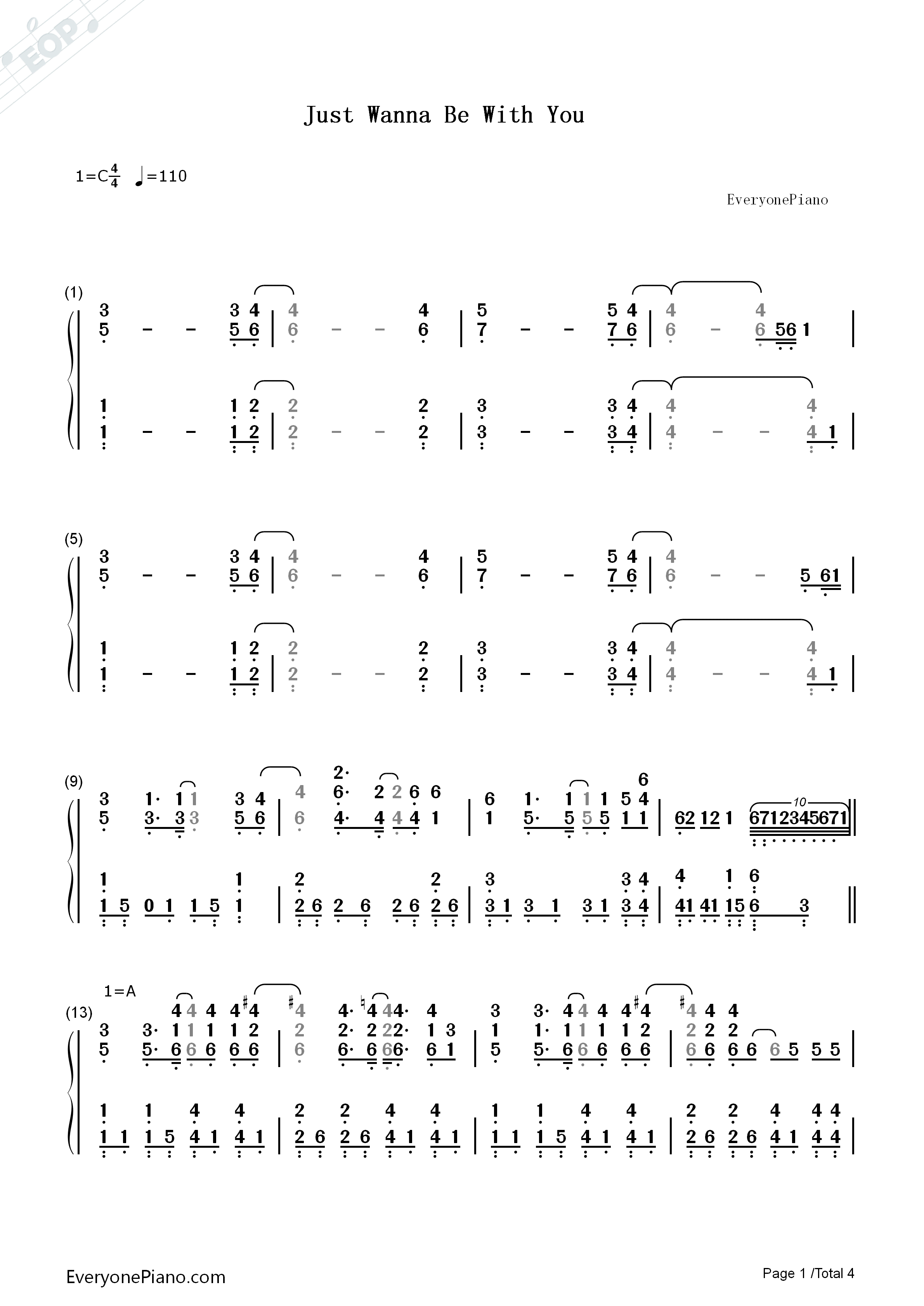 Just_Wanna_Be_With_You钢琴简谱_歌舞青春3演唱