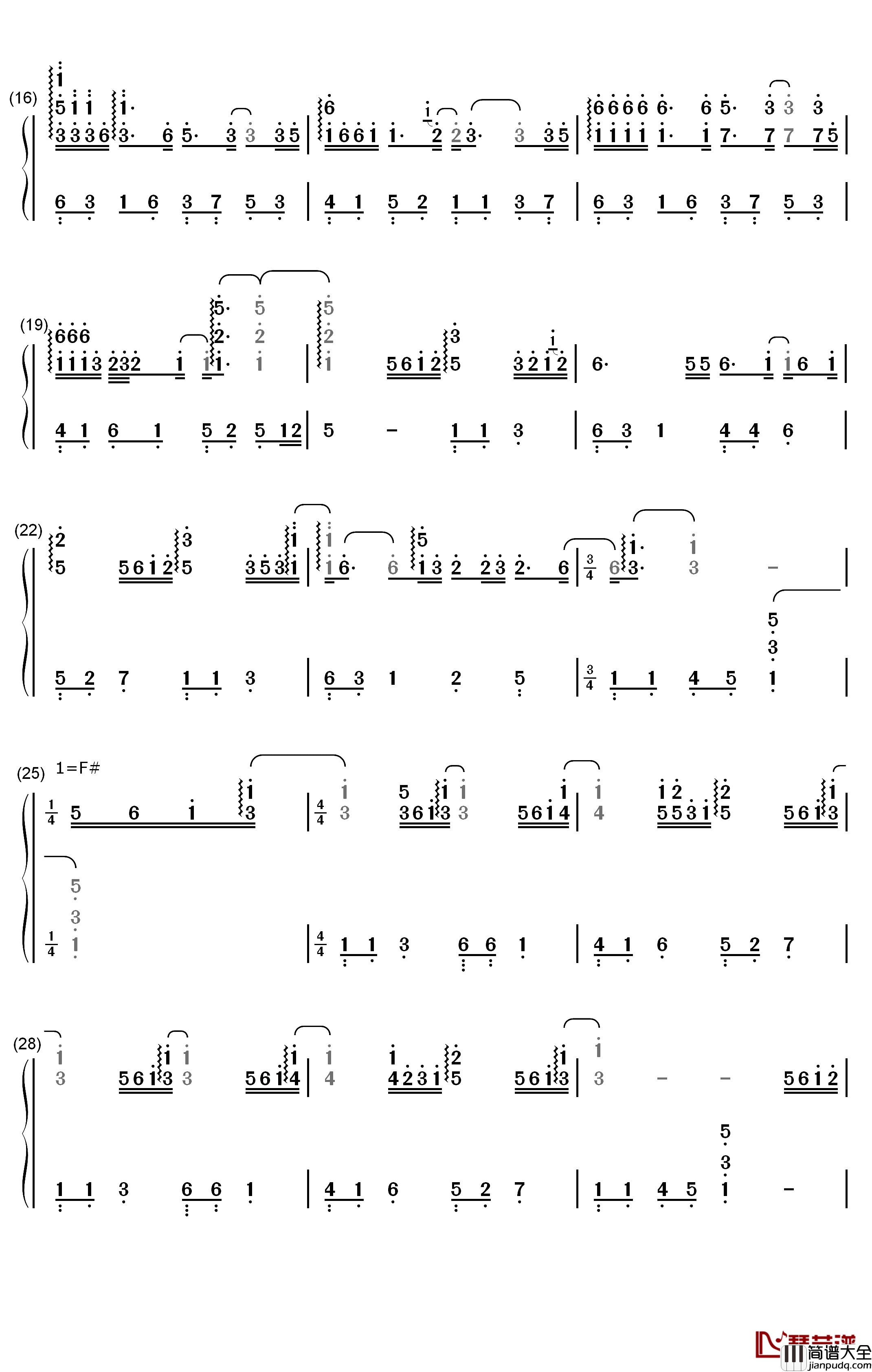 笑看风云钢琴简谱_数字双手_郑少秋