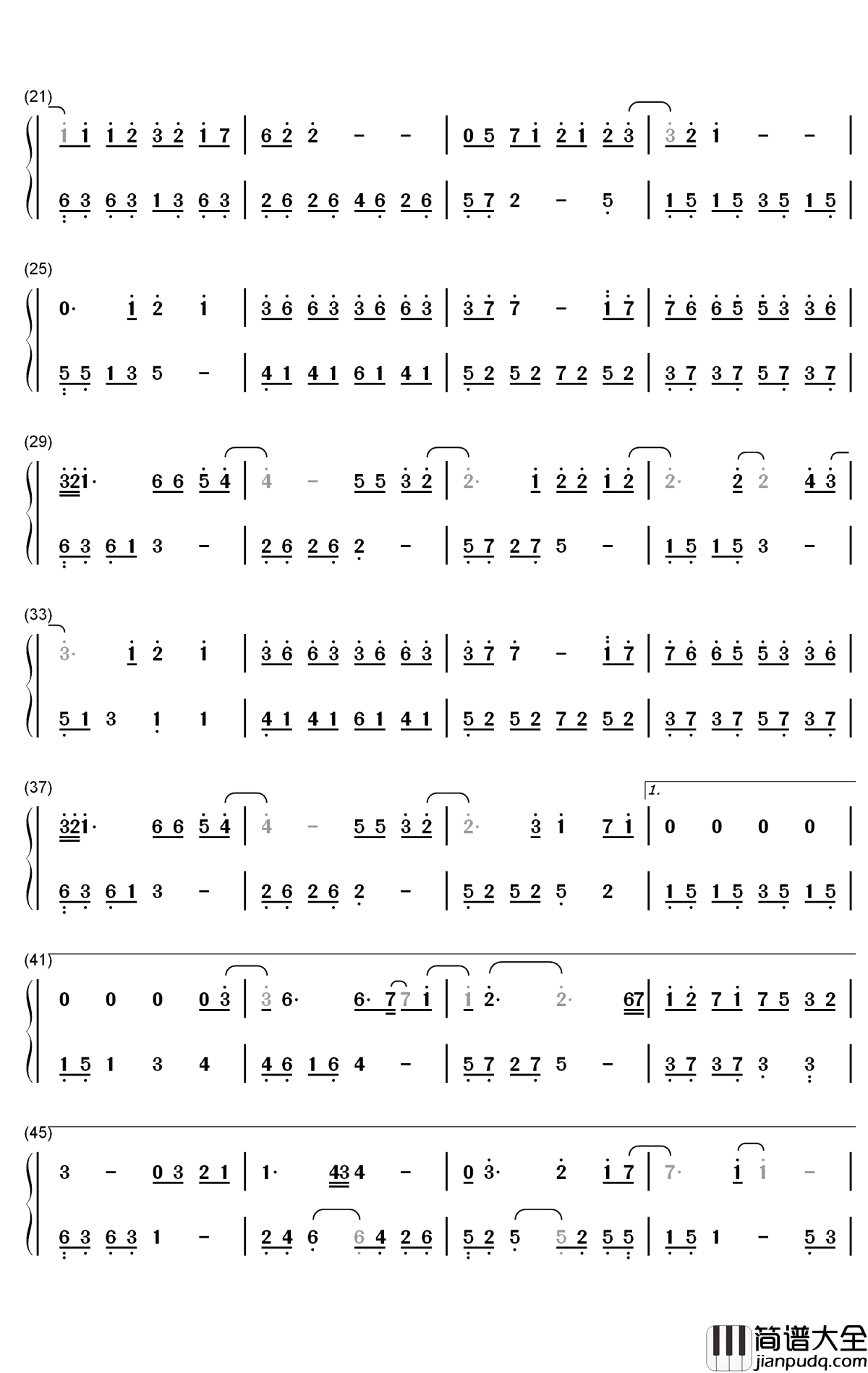 永不失联的爱钢琴简谱_数字双手_周兴哲