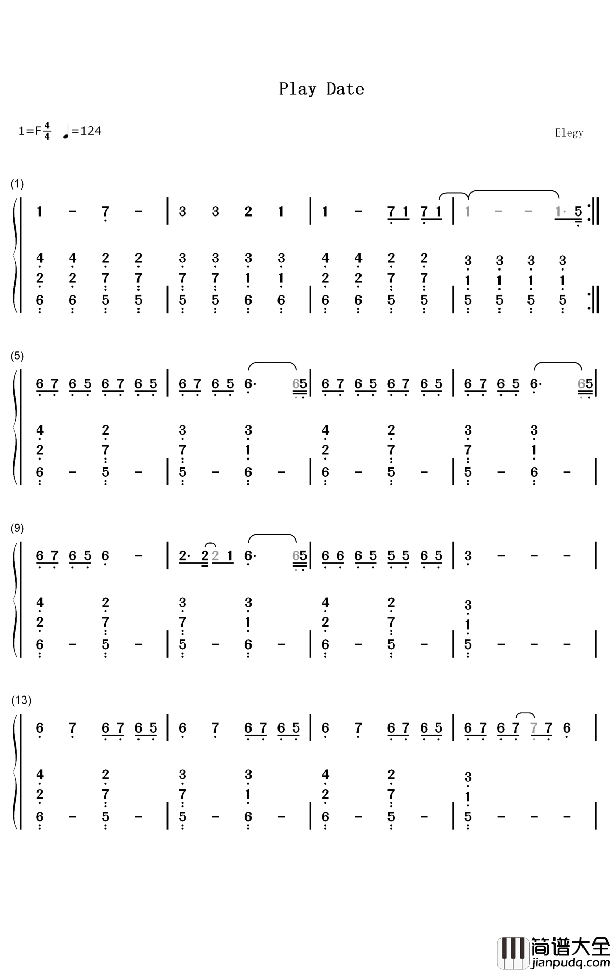 Play_Date钢琴简谱_数字双手_Melanie_Martinez