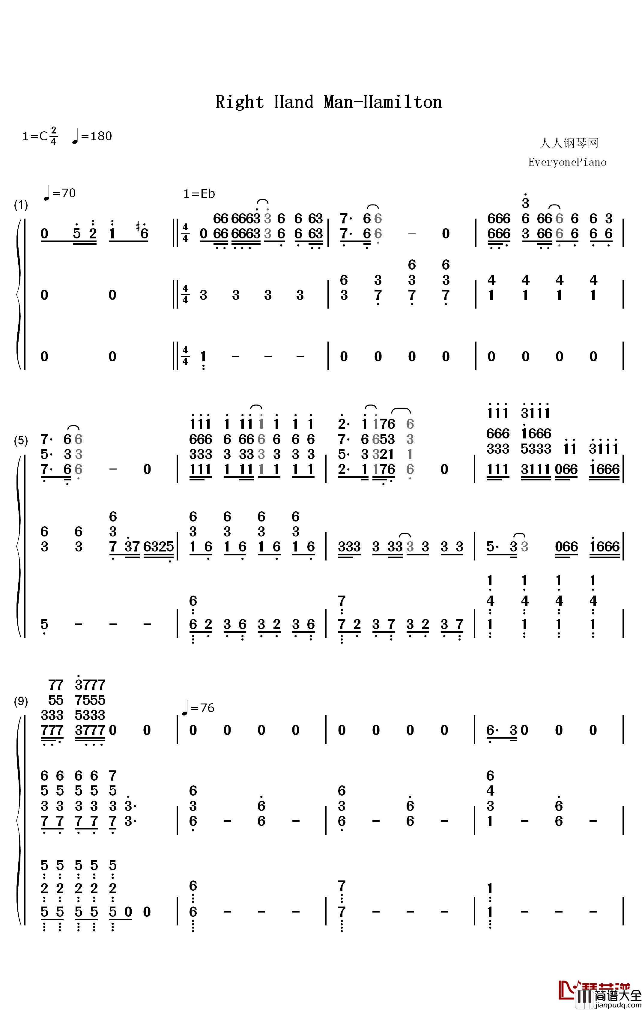 Right_Hand_Man钢琴简谱_数字双手_Lin_Manuel_Miranda