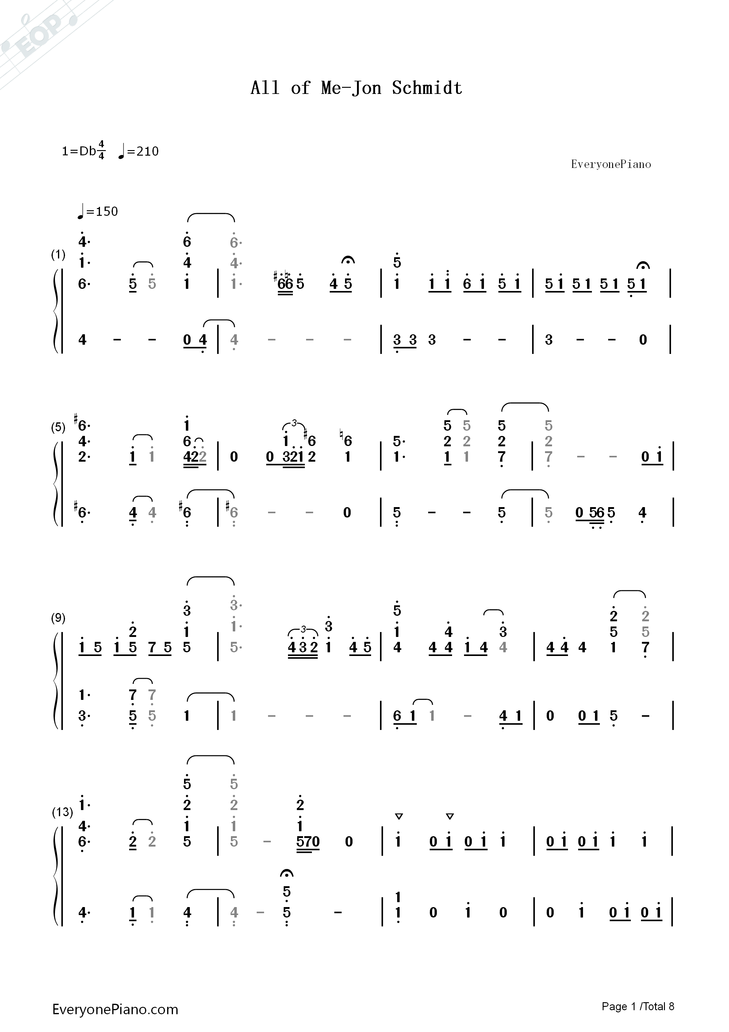 All_of_Me_完整版钢琴简谱_Jon_Schmidt演唱