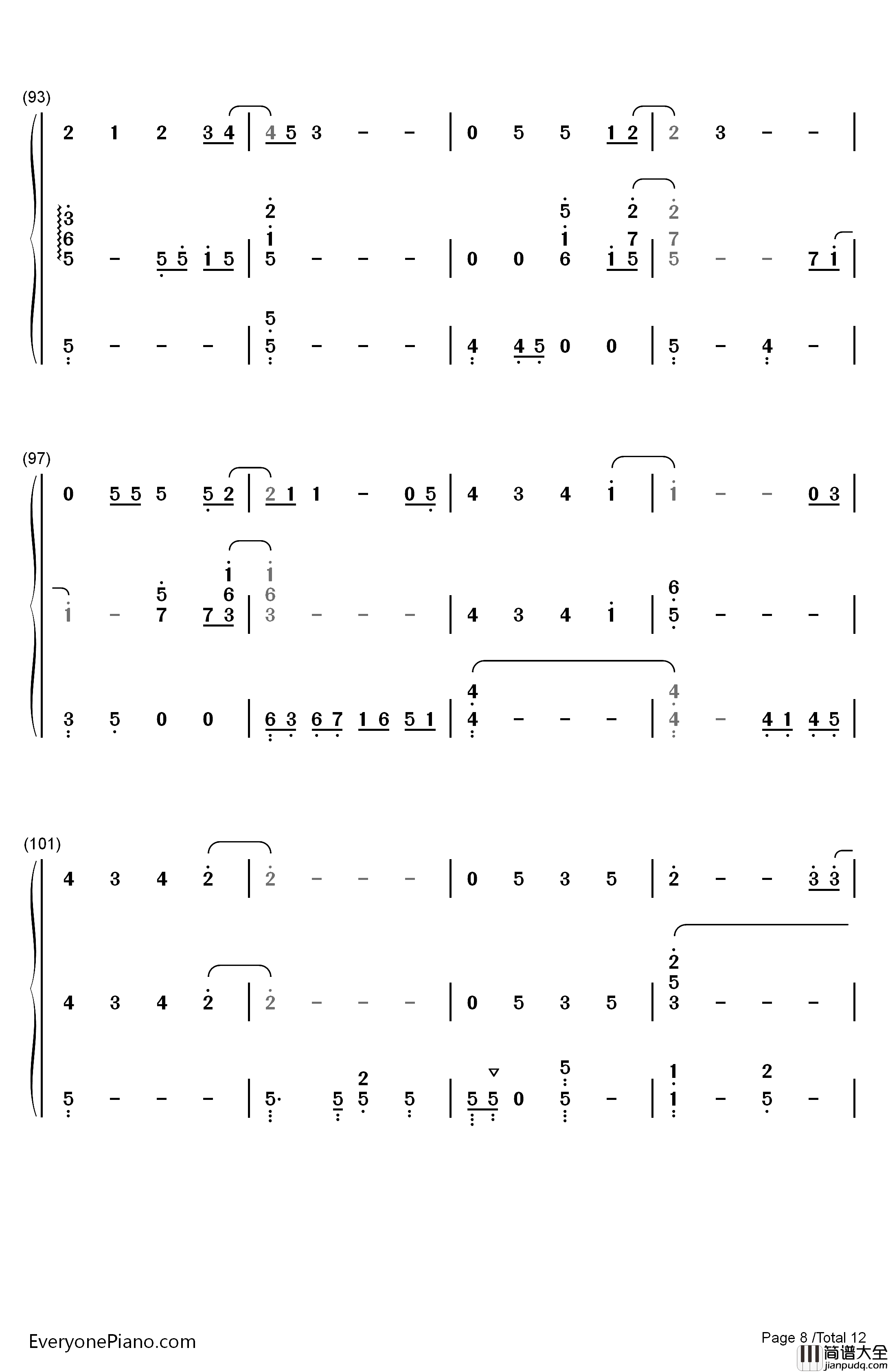 慢慢走钢琴简谱_数字双手_许魏洲