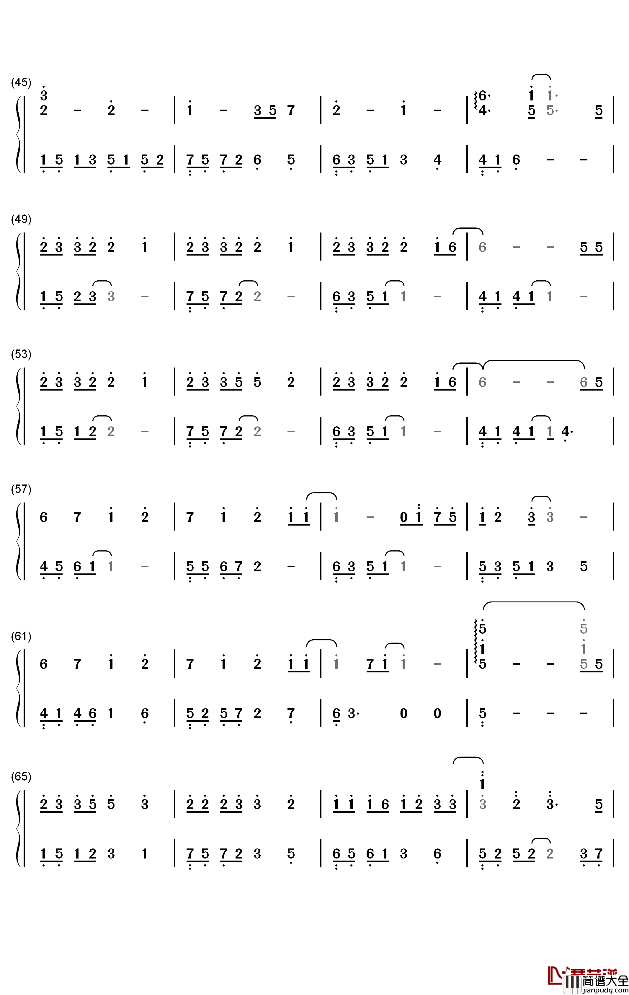 一样美丽钢琴简谱_数字双手_周兴哲