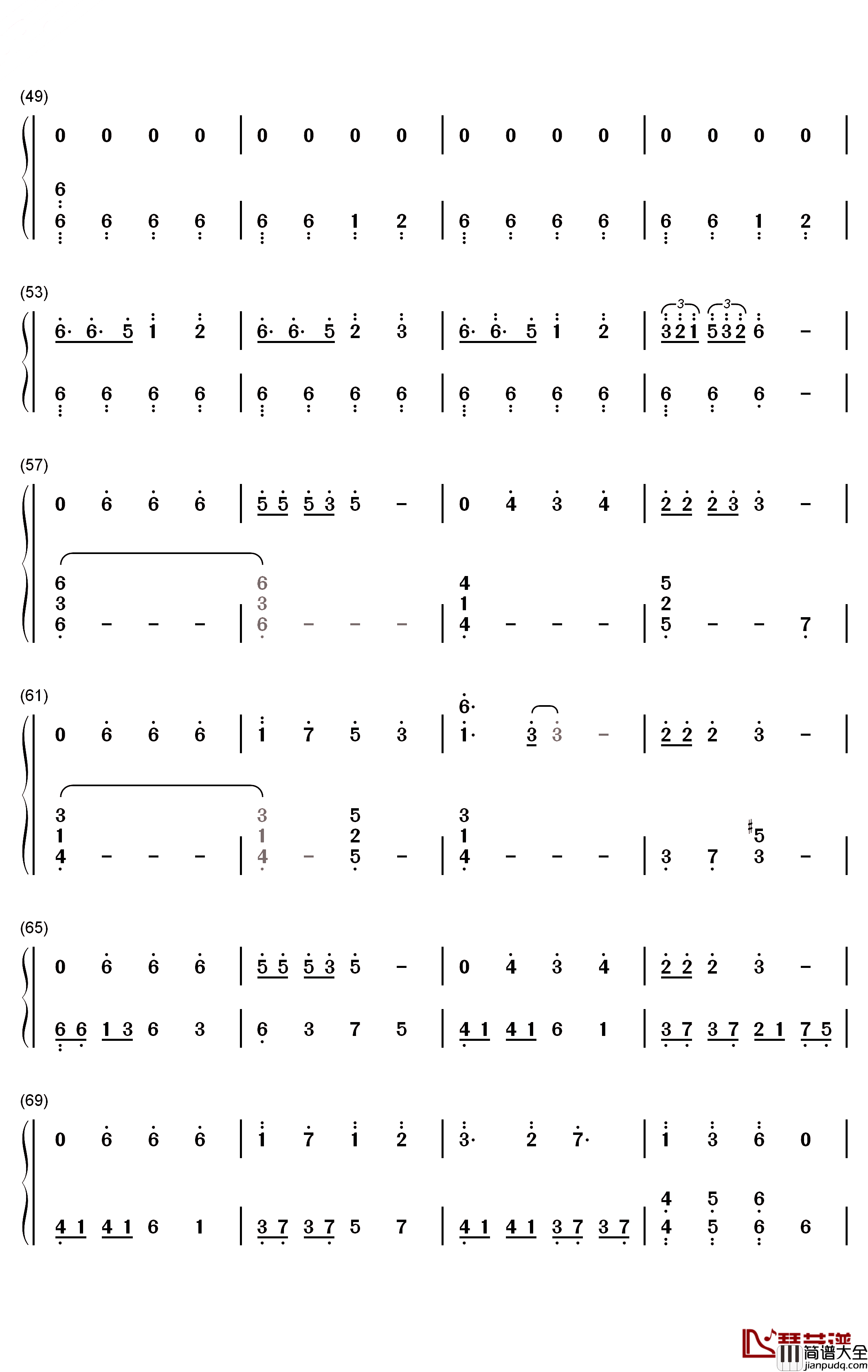 星辰色钢琴简谱_数字双手_言和