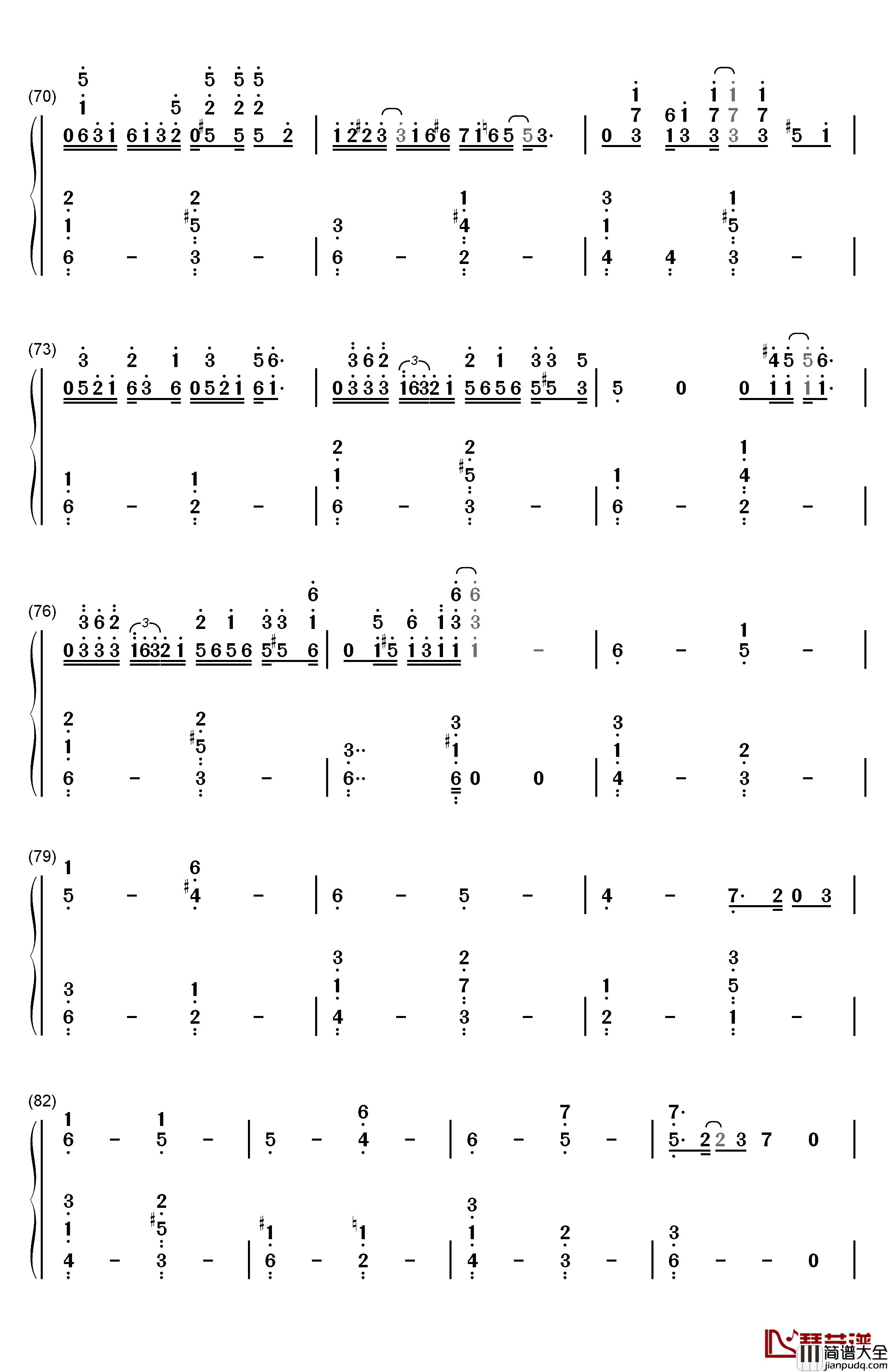 点星钢琴简谱_数字双手_MT1990