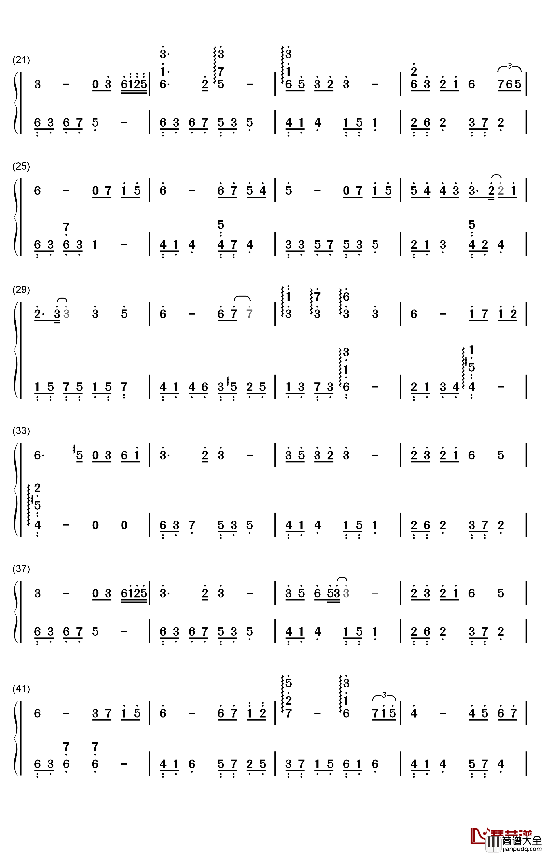 离川钢琴简谱_数字双手_MT1990