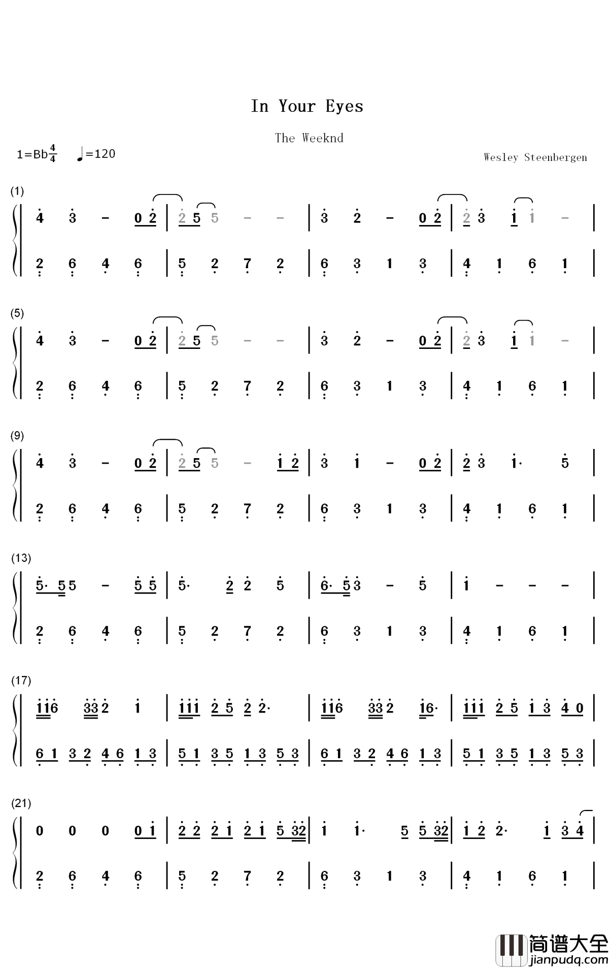 In_Your_Eyes钢琴简谱_数字双手_The_Weeknd