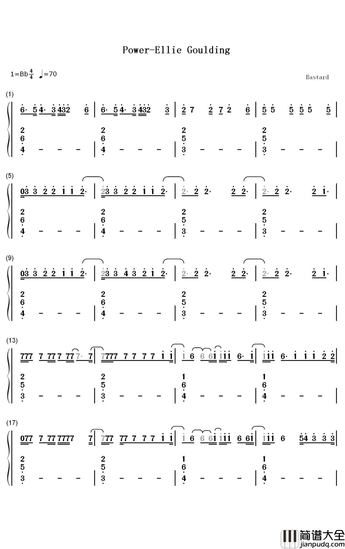 Power钢琴简谱_数字双手_Ellie_Goulding