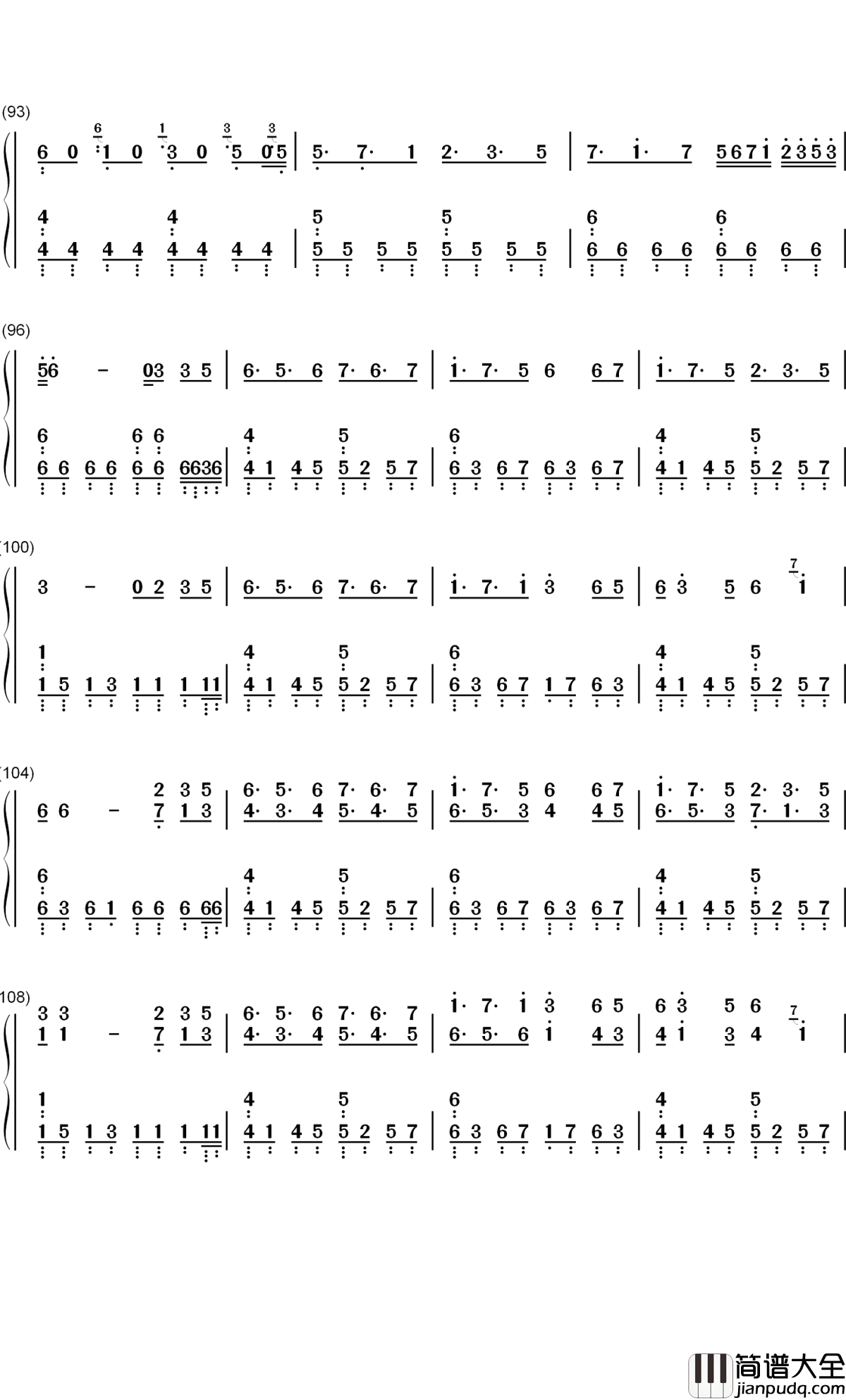 明月天涯钢琴简谱_数字双手_五音JW