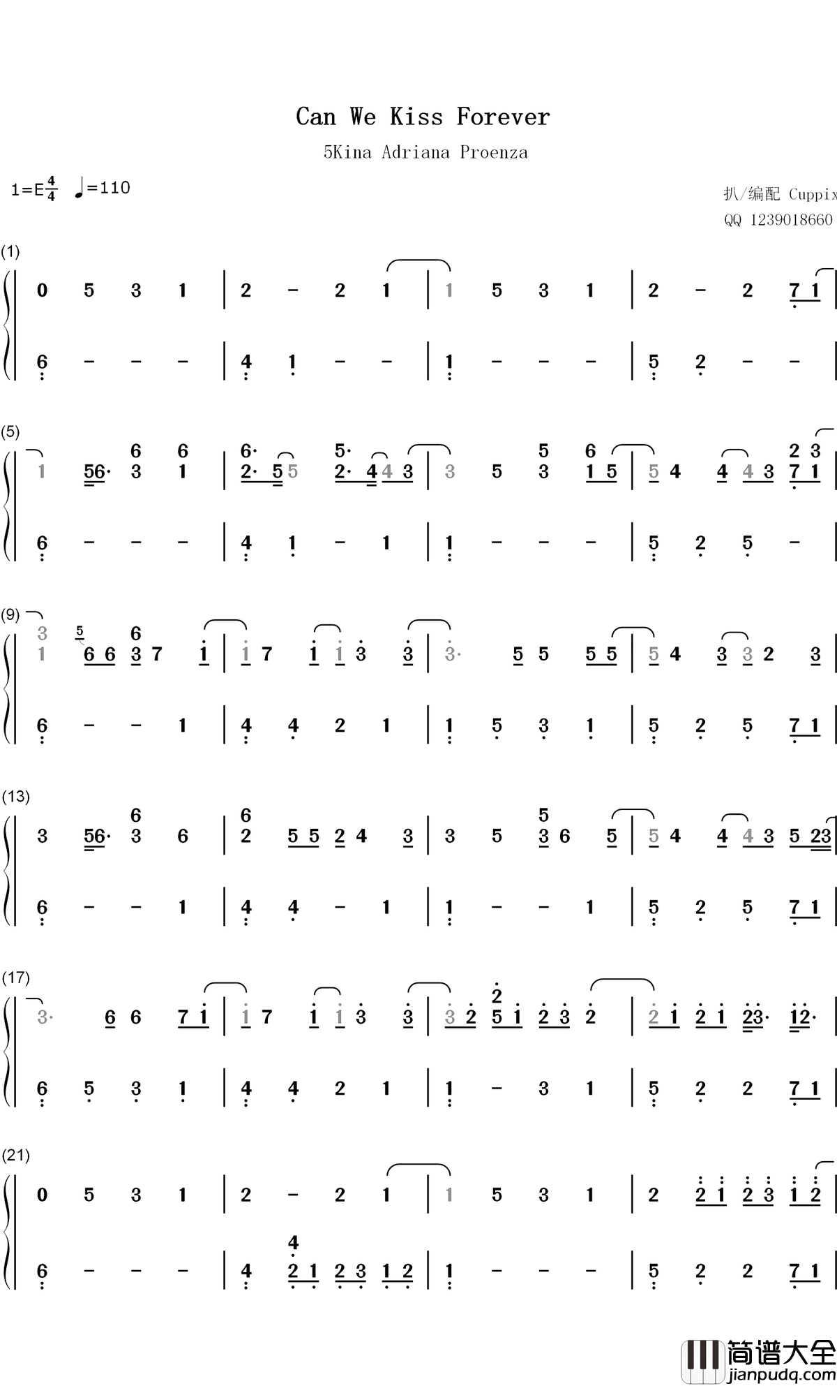 Can_We_Kiss_Forever钢琴简谱_数字双手_Kina_Adriana_Proenza