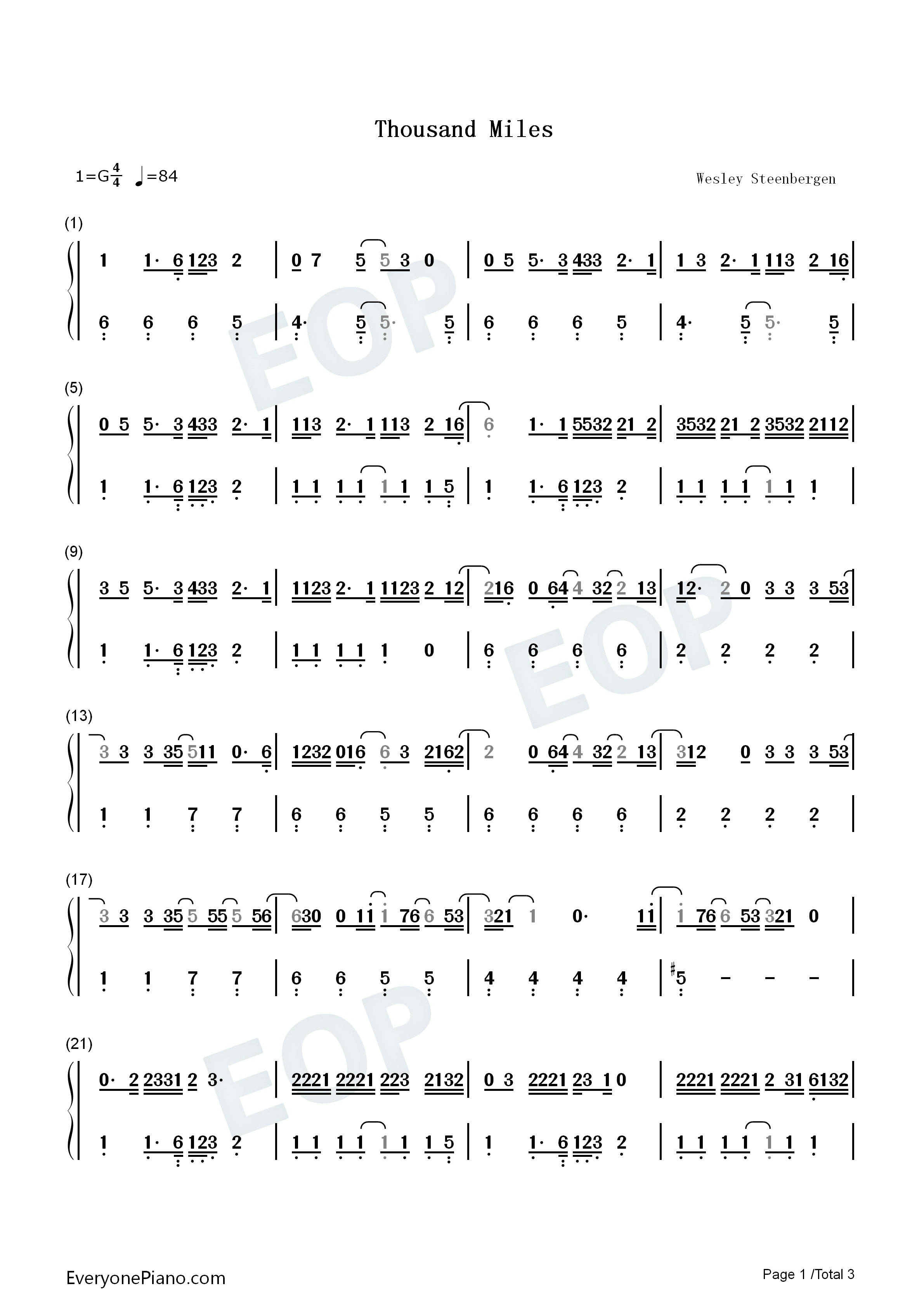 Thousand_Miles钢琴简谱_The_Kid_Laroi演唱