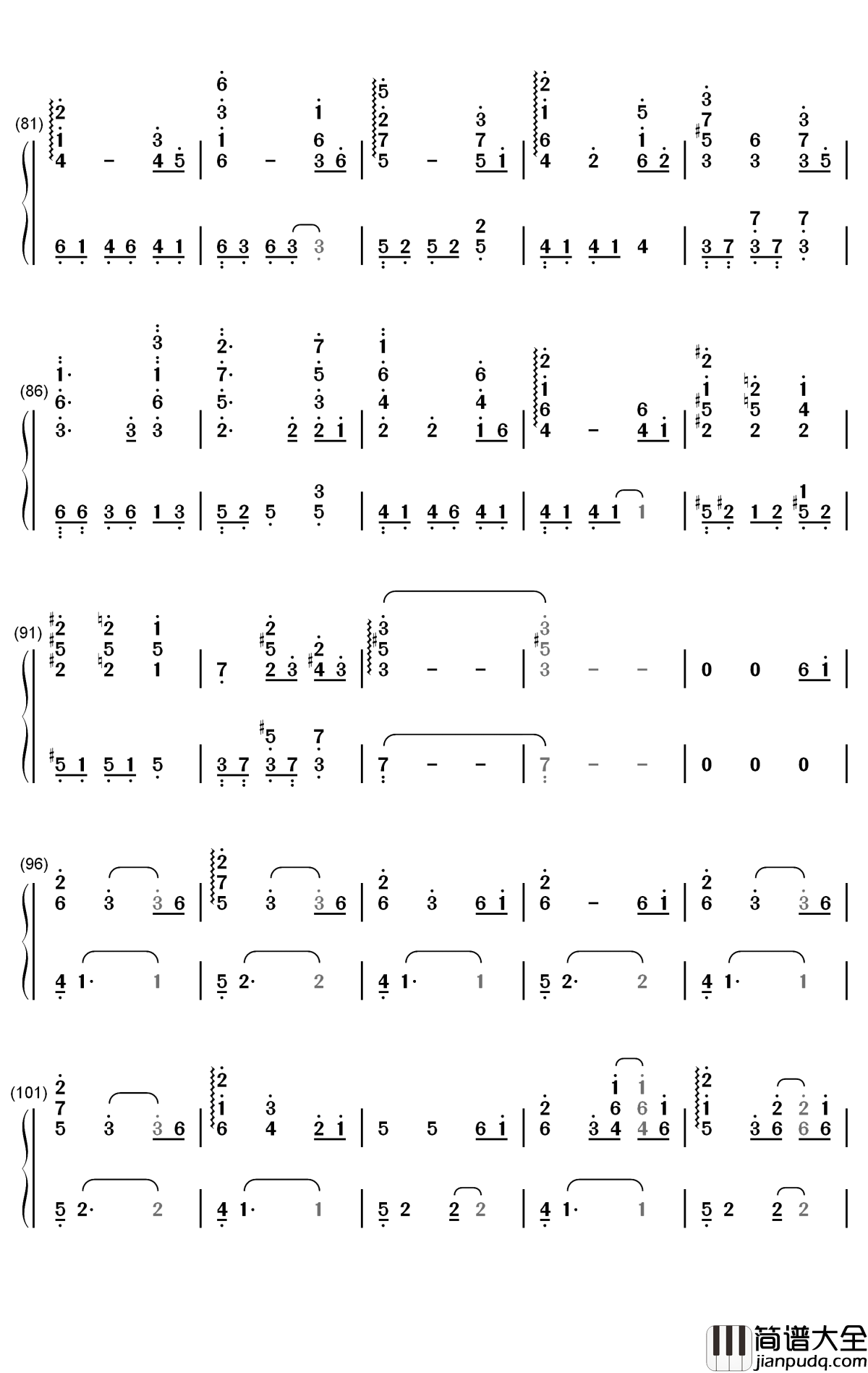 太空钢琴简谱_数字双手_吴青峰
