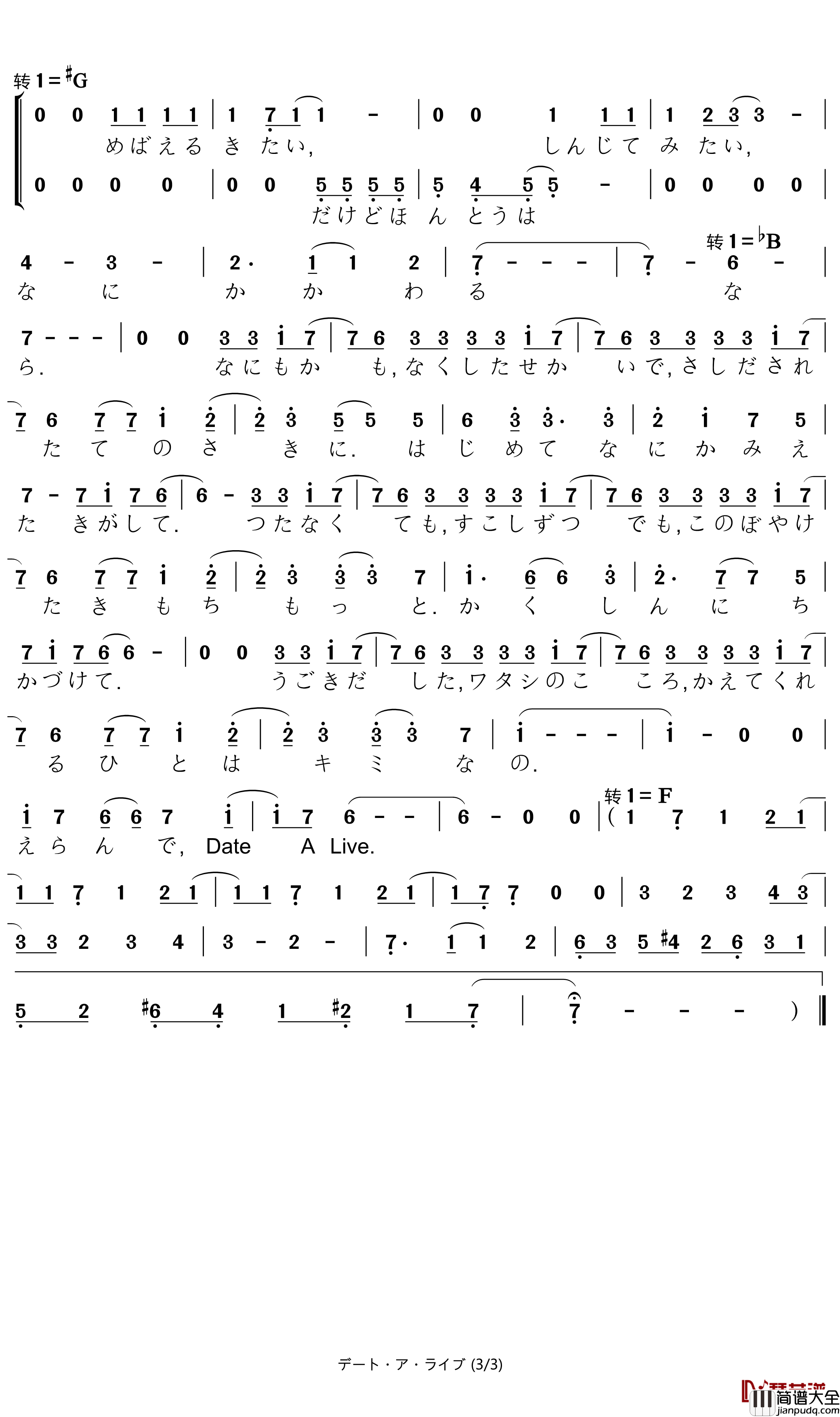 デート・ア・ライブ简谱(歌词)_sweetARMS演唱_电视动画_约会大作战_的片头曲