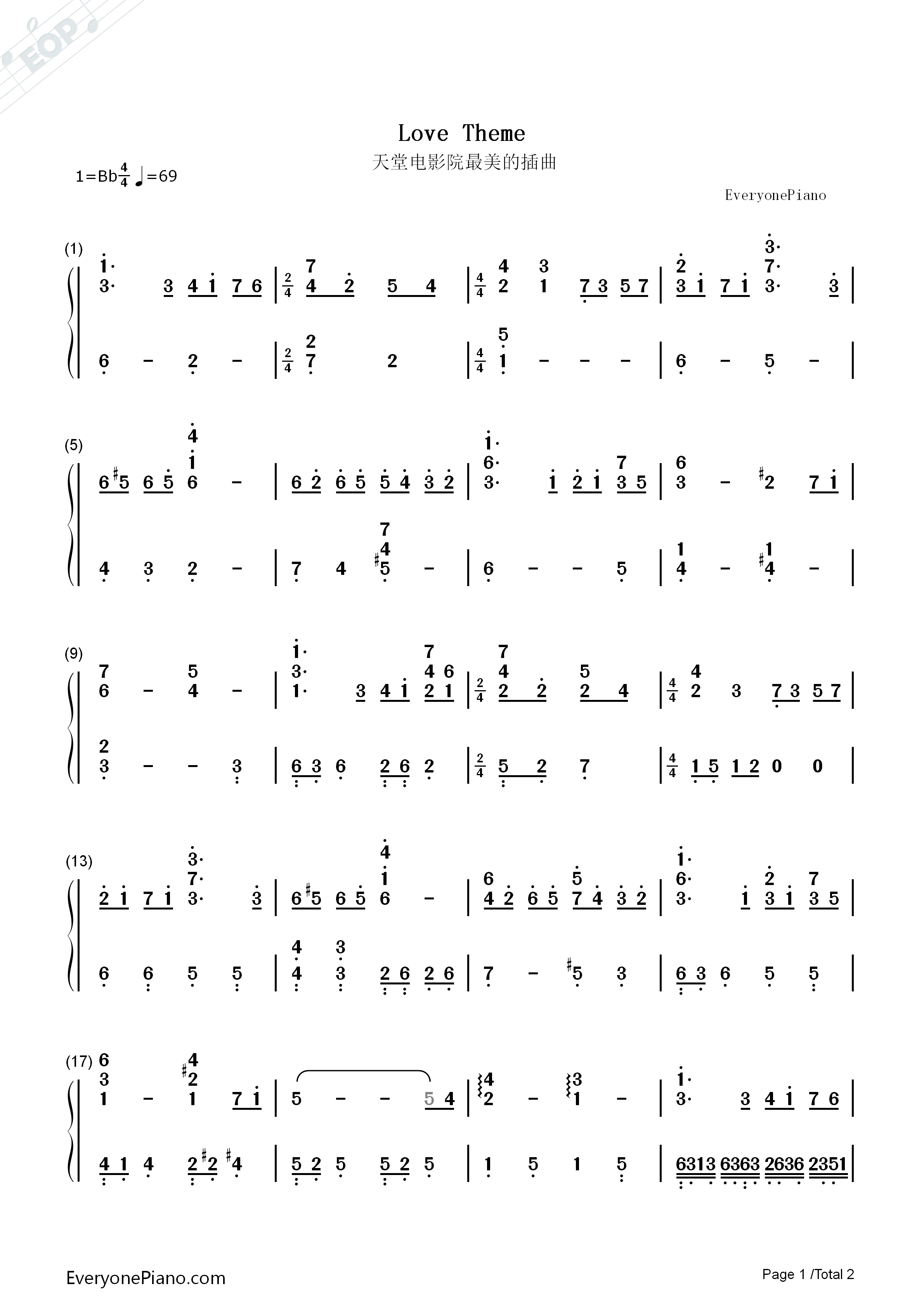 Love_Theme钢琴简谱_Ennio_Morricone演唱
