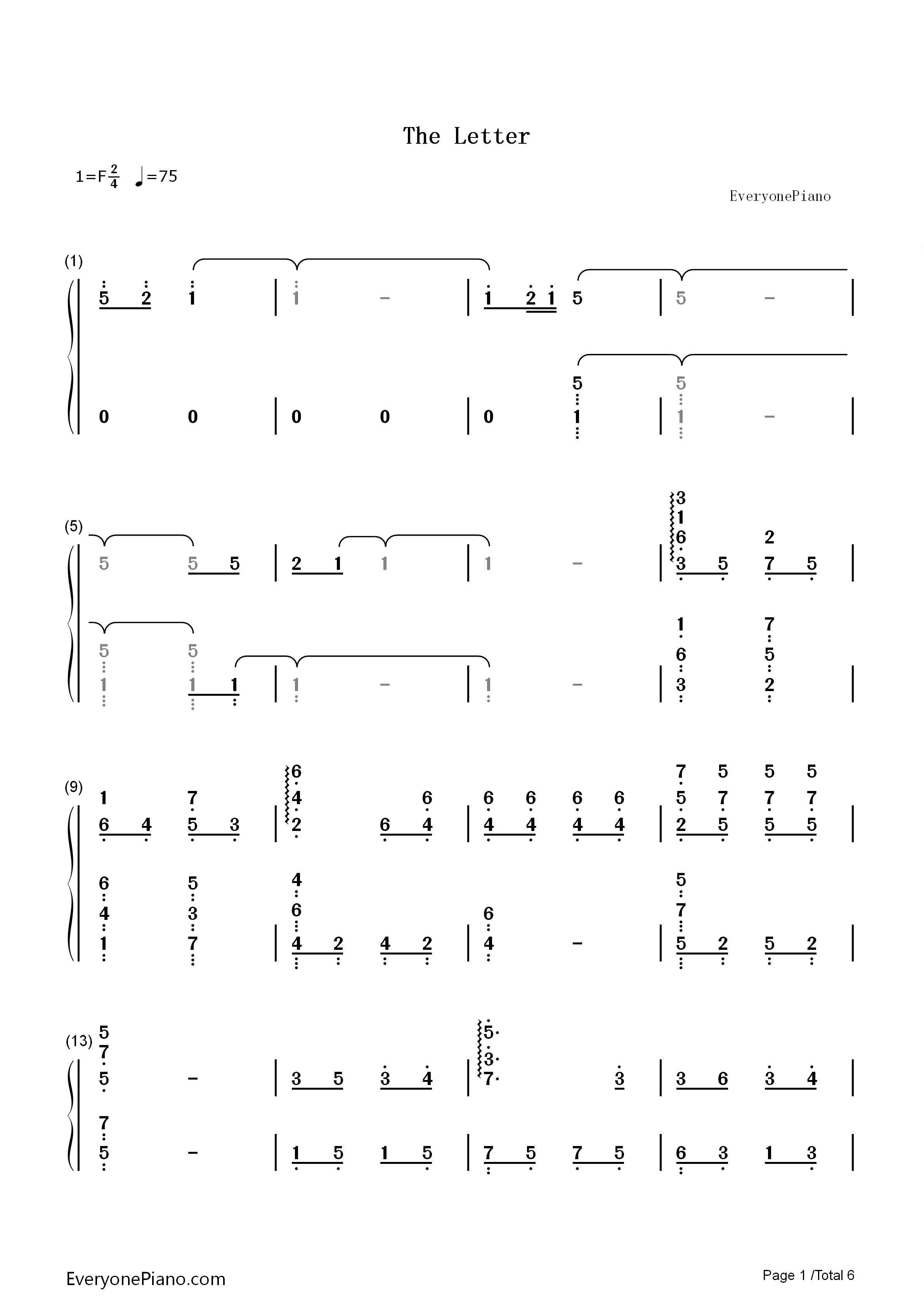 The_Letter钢琴简谱_KIVΛ演唱