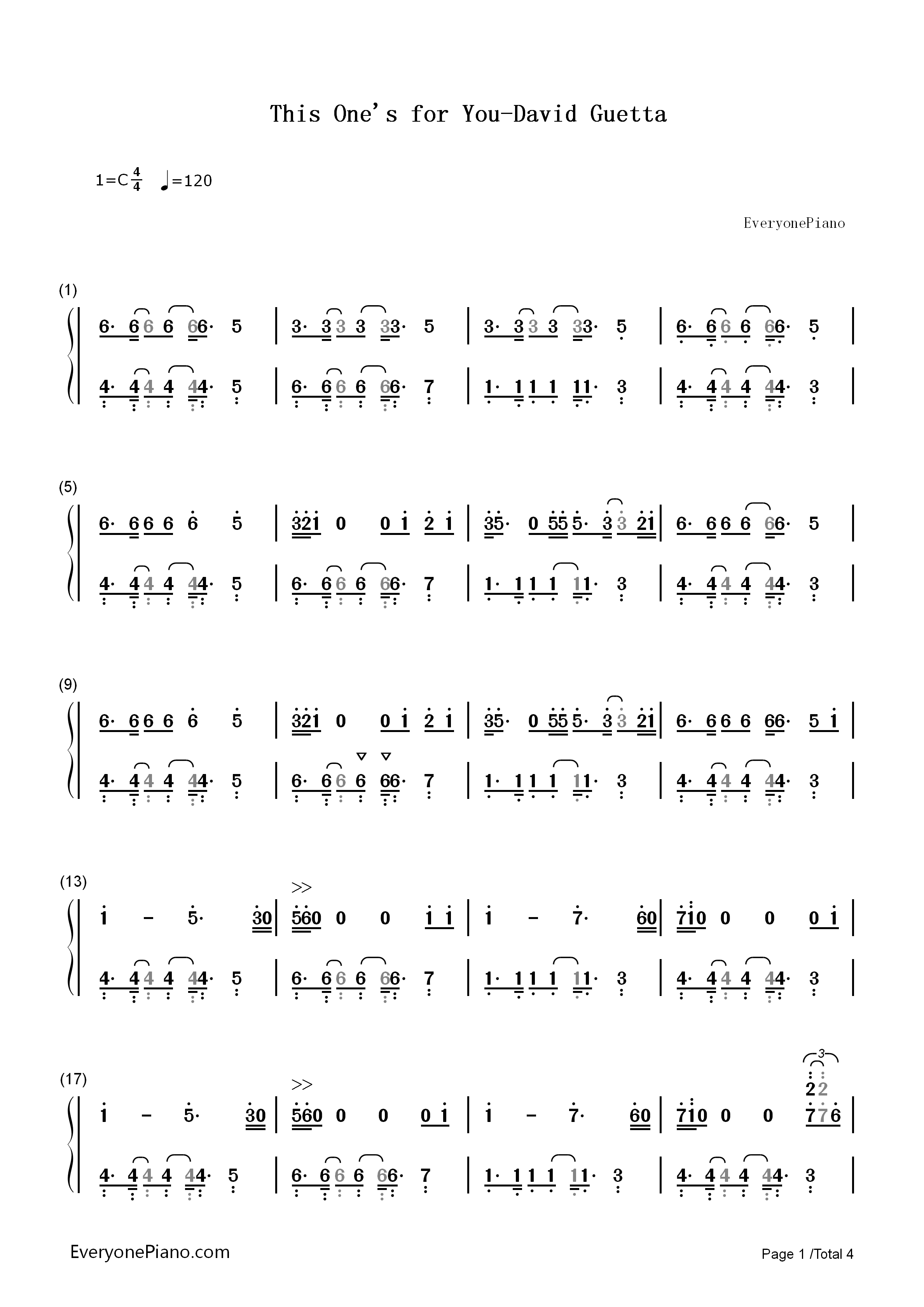 This_One's_for_You钢琴简谱_David_Guetta演唱