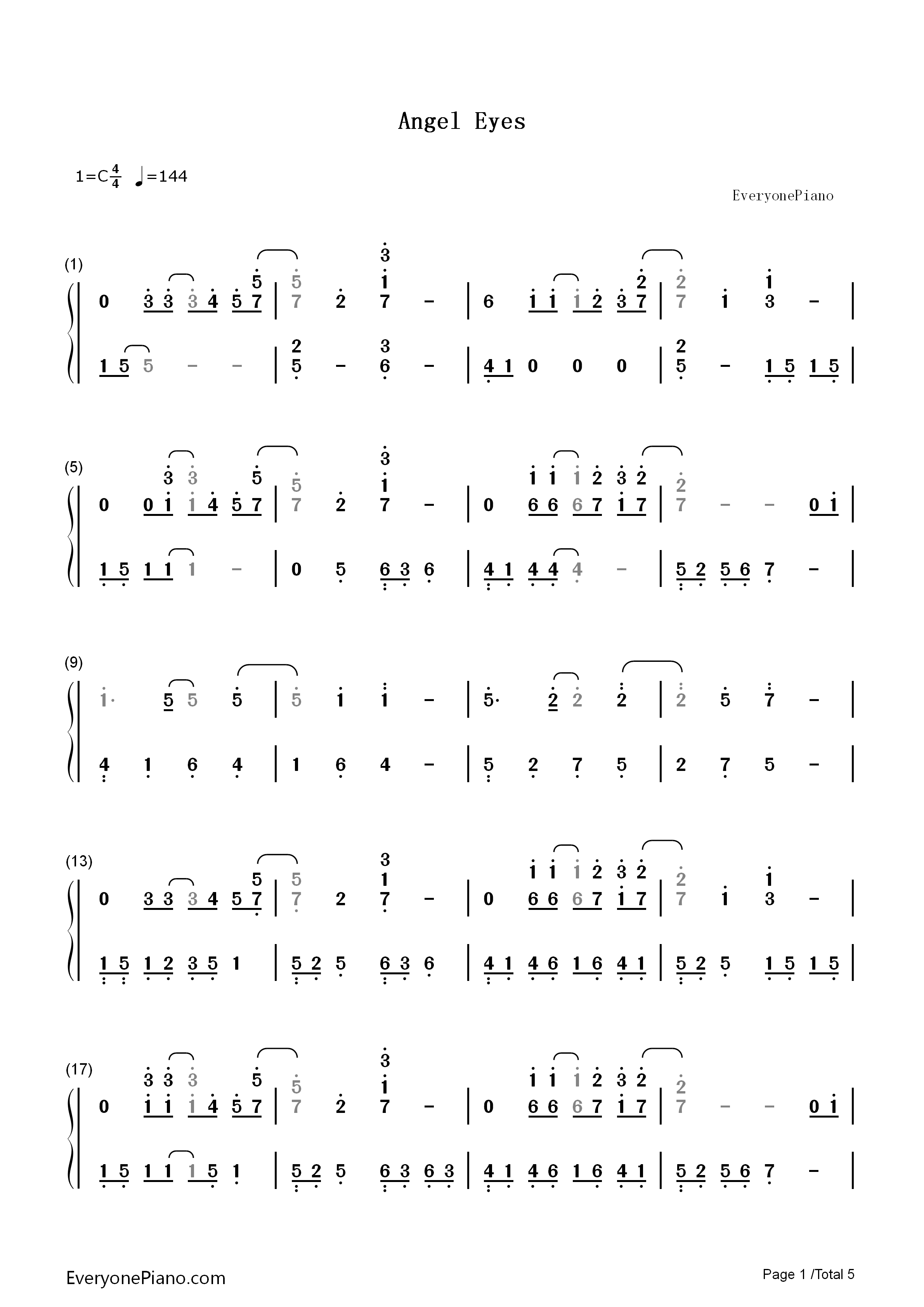 Angel_Eyes钢琴简谱_Jim_Brickman演唱