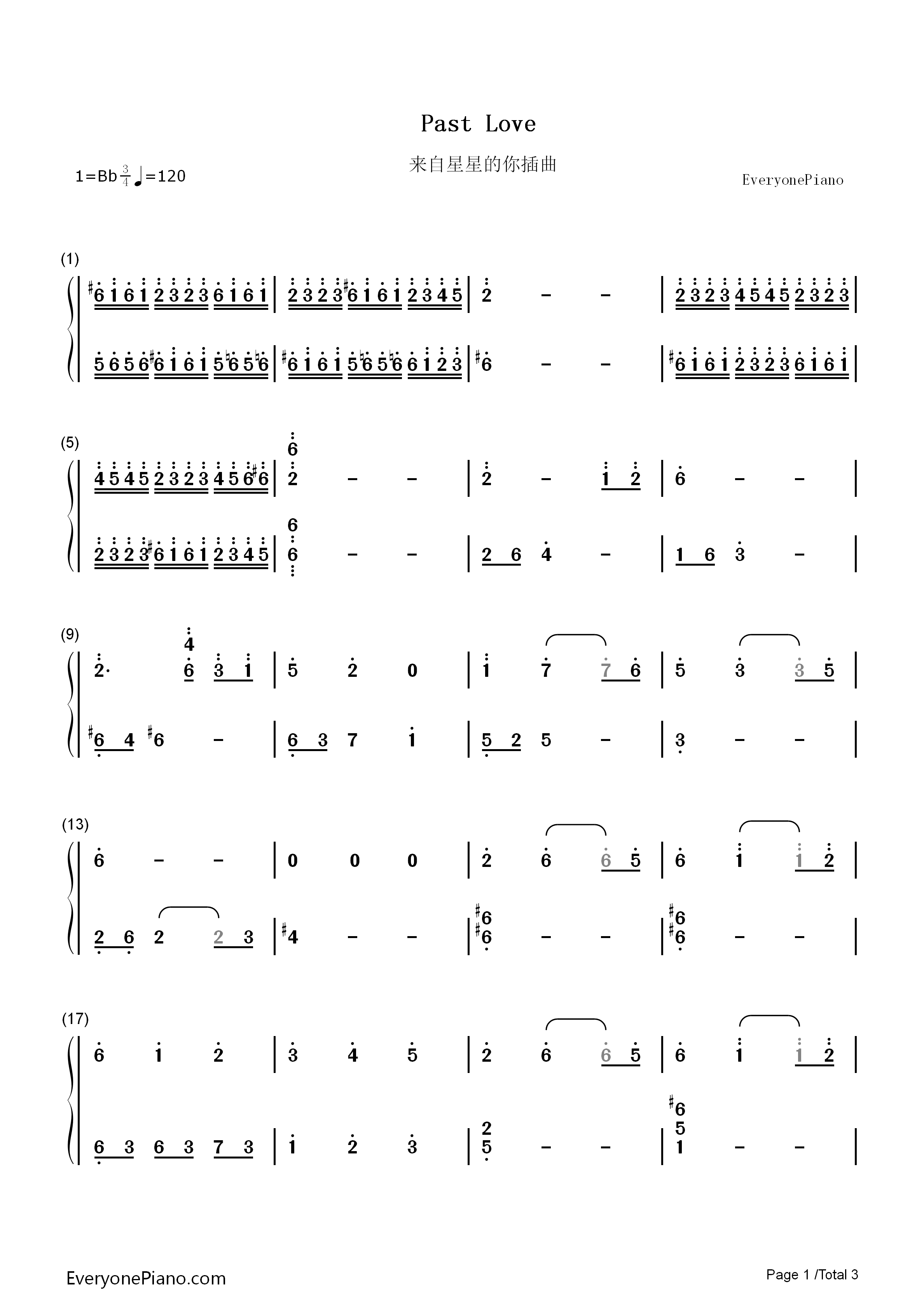 Past_Love钢琴简谱_Various_Artists演唱