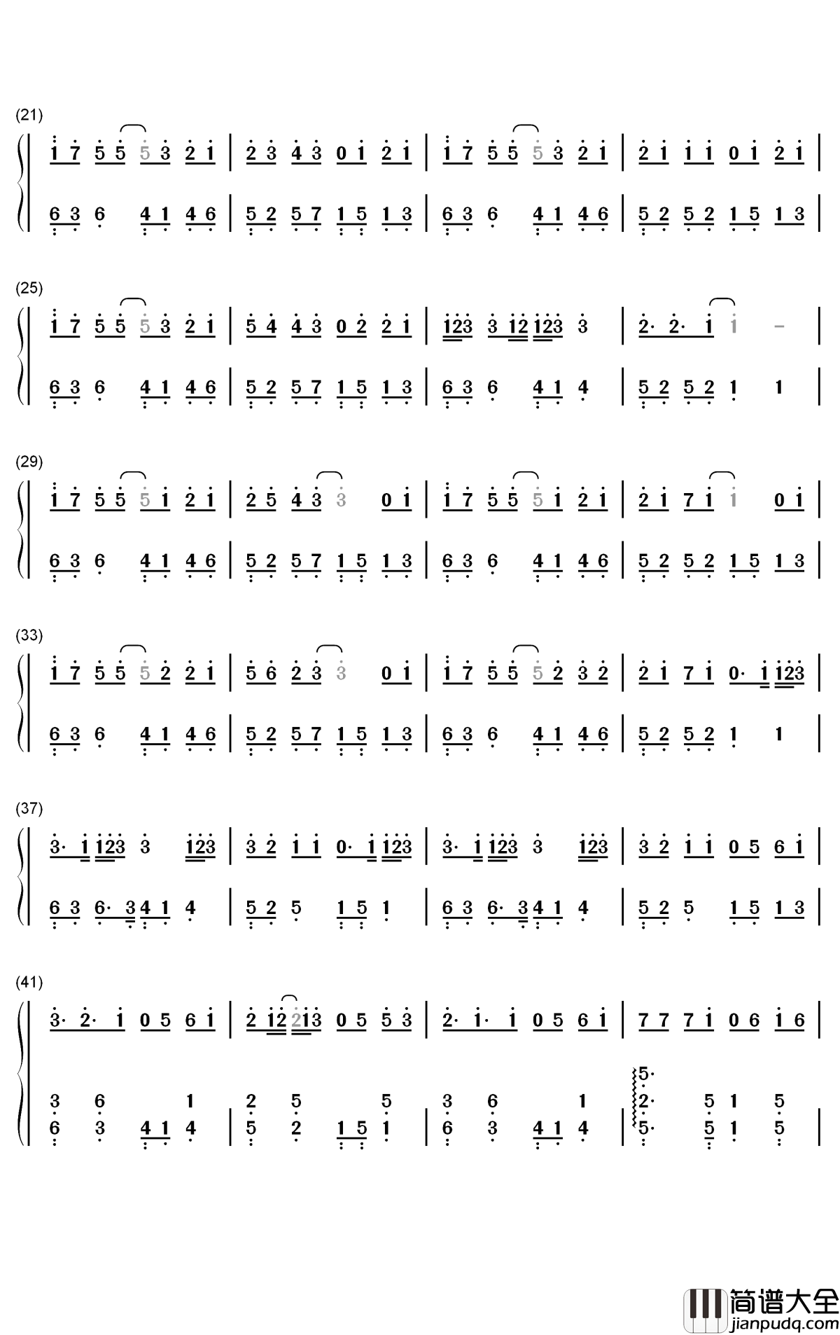 圈住你钢琴简谱_数字双手_一口甜
