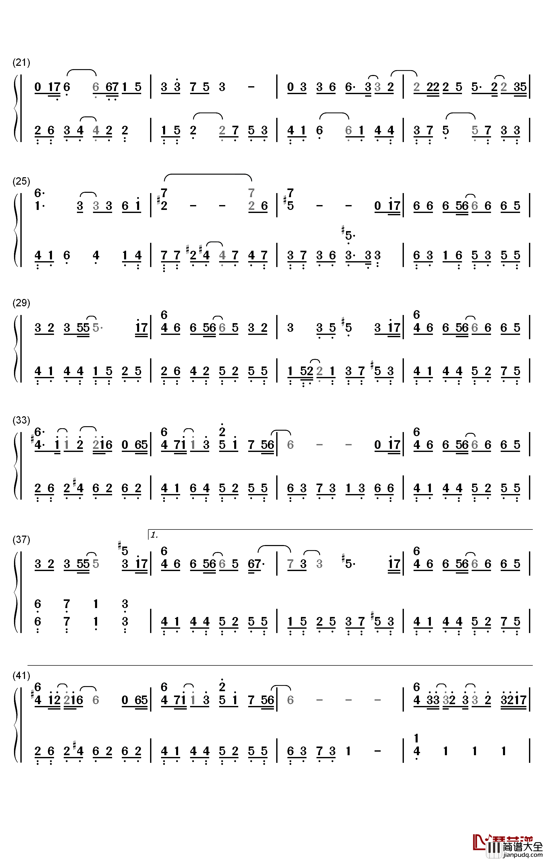 枕边人钢琴简谱_数字双手_胡彦斌