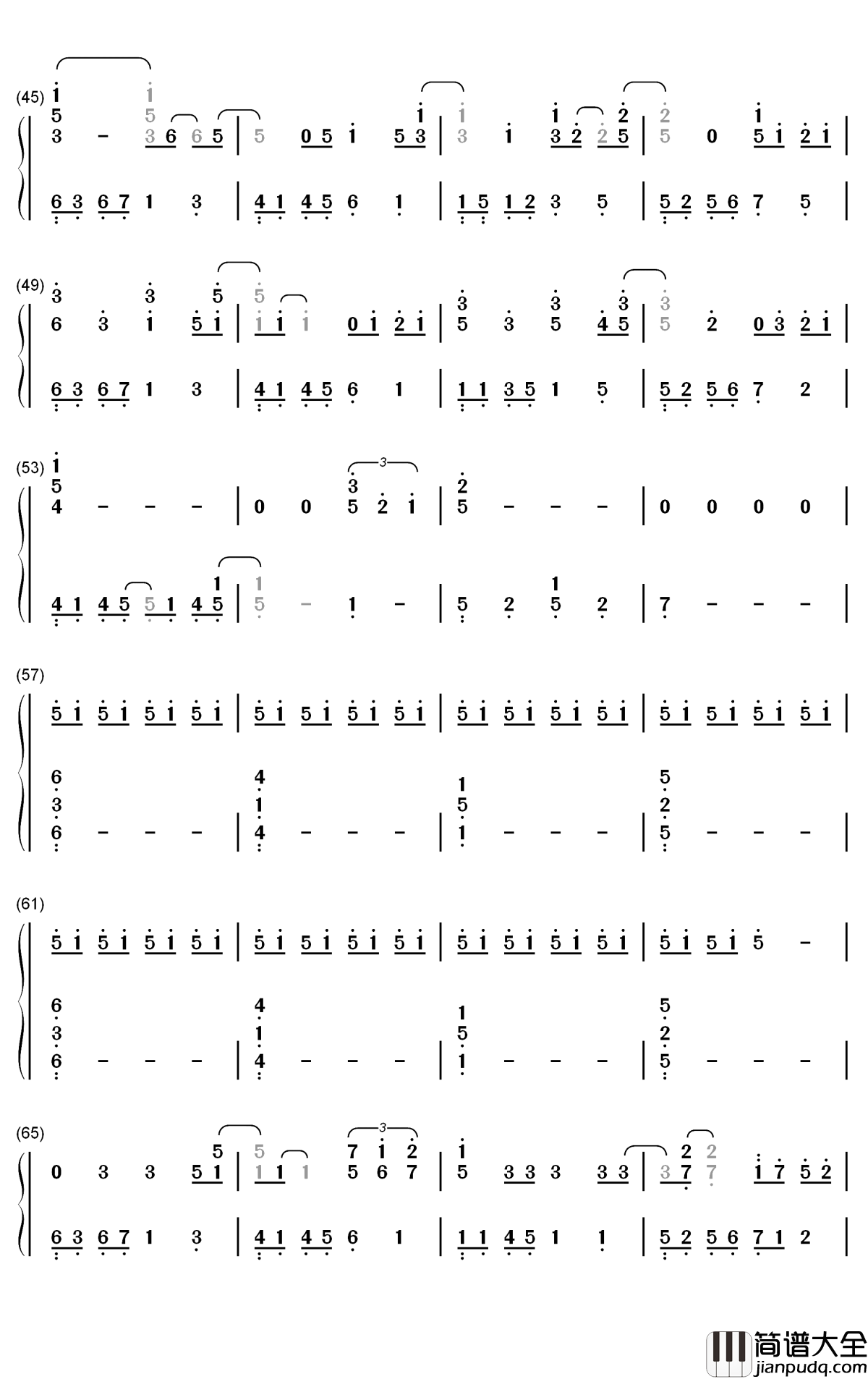 你从未离去钢琴简谱_白挺歌曲_数字双手曲谱
