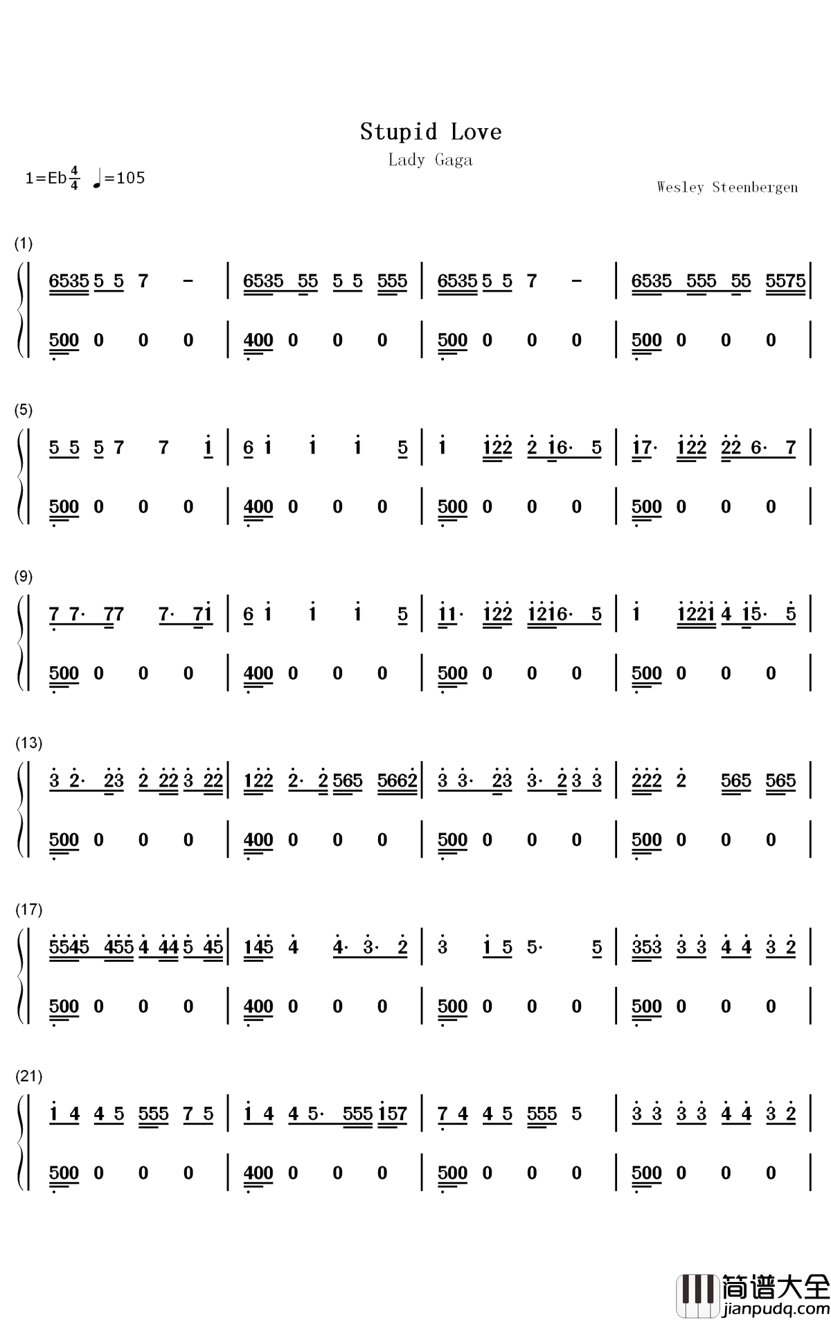 Stupid_Love钢琴简谱_数字双手_Lady_Gaga